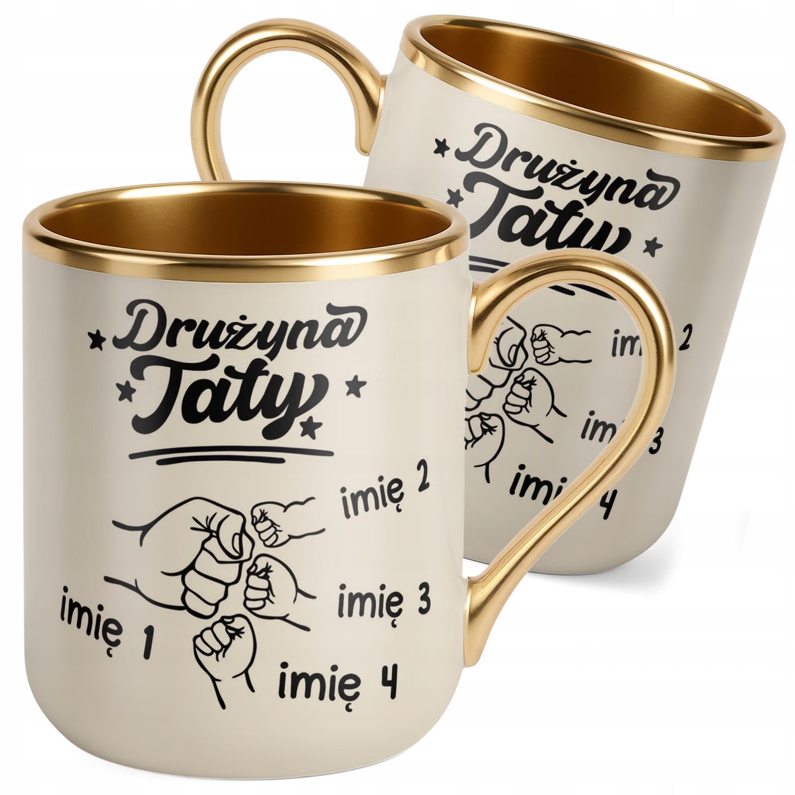 Kubek Premium Złoty Ecru Personalizowany Dzień Ojca Drużyna 3 Dzieci