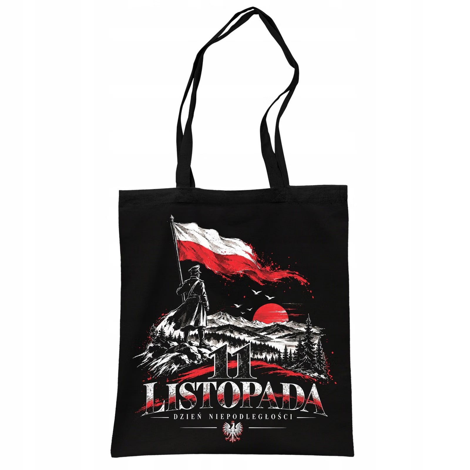 Torba shopper czarna patriotyczna święto niepodległości z nadrukiem