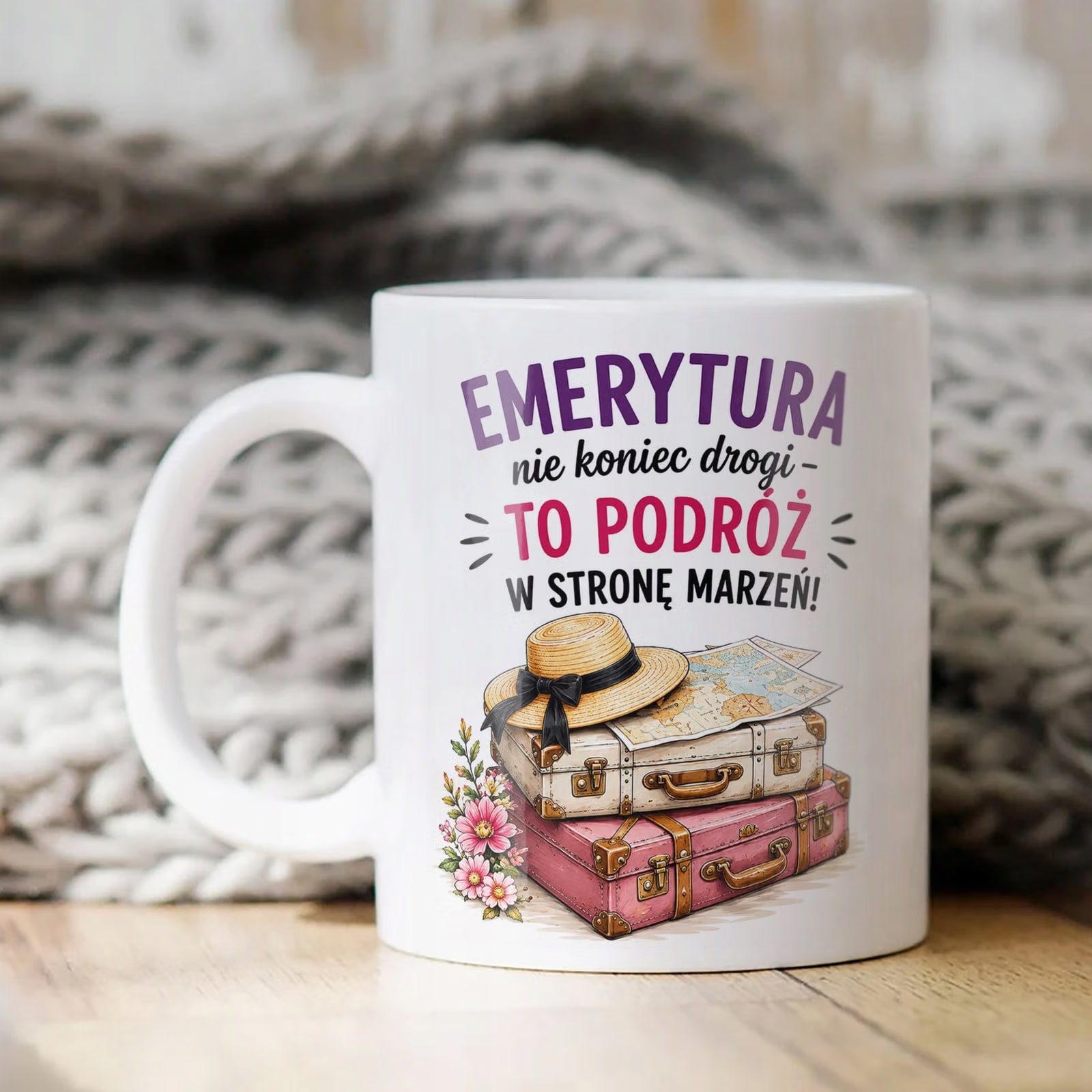 Biały Kubek z nadrukiem Emerytura Dla Emerytki Upominek Prezent