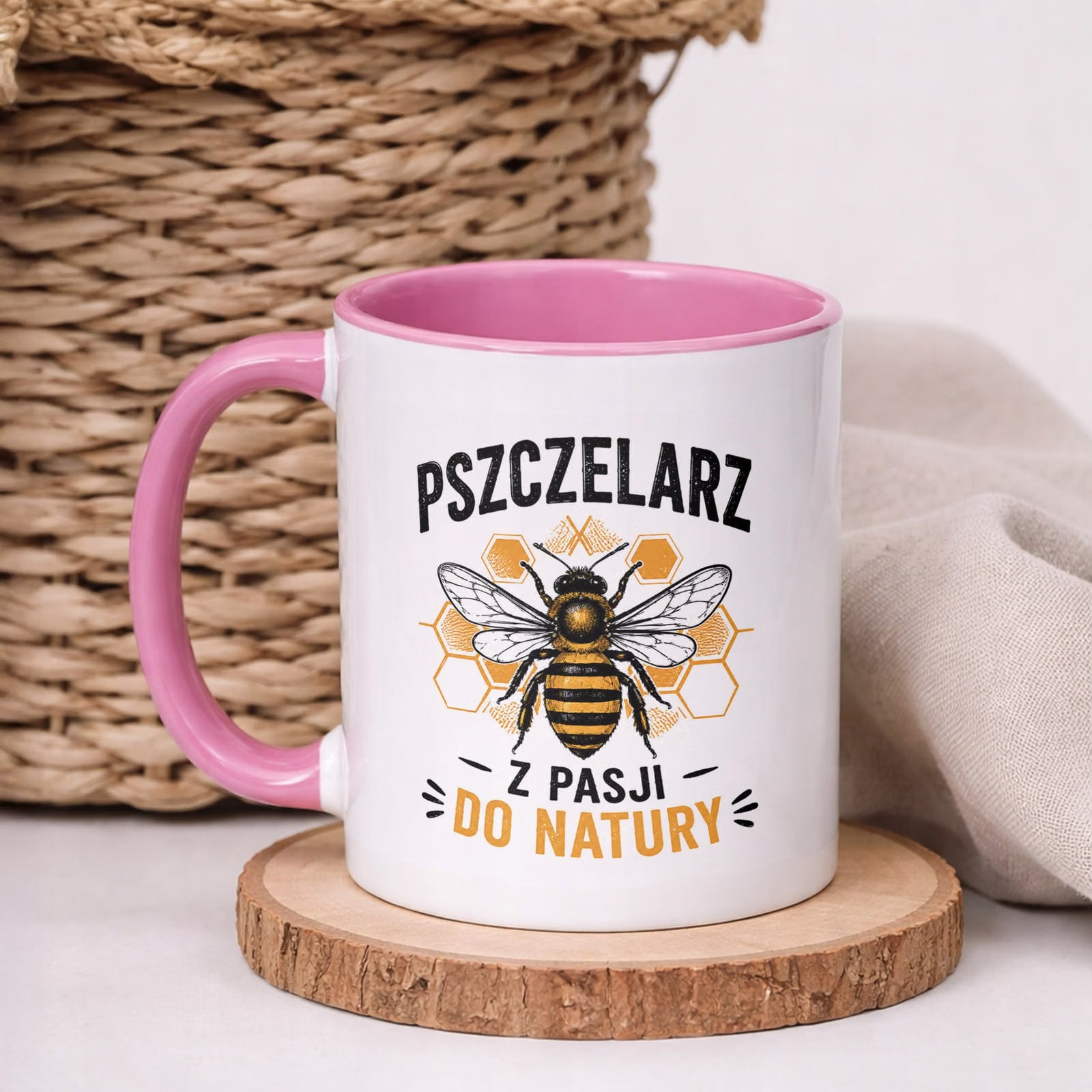 Różowy Kubek z nadrukiem Dla Pszczelarza Szef Pasieki Upominek Prezent