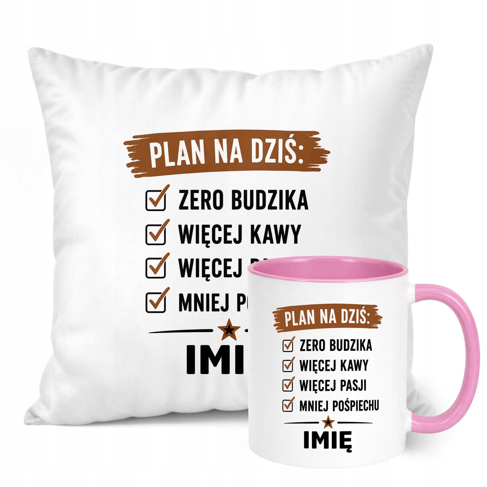 Zestaw Personalizowany Kubek Różowy Poduszka Emerytura Upominek Prezent
