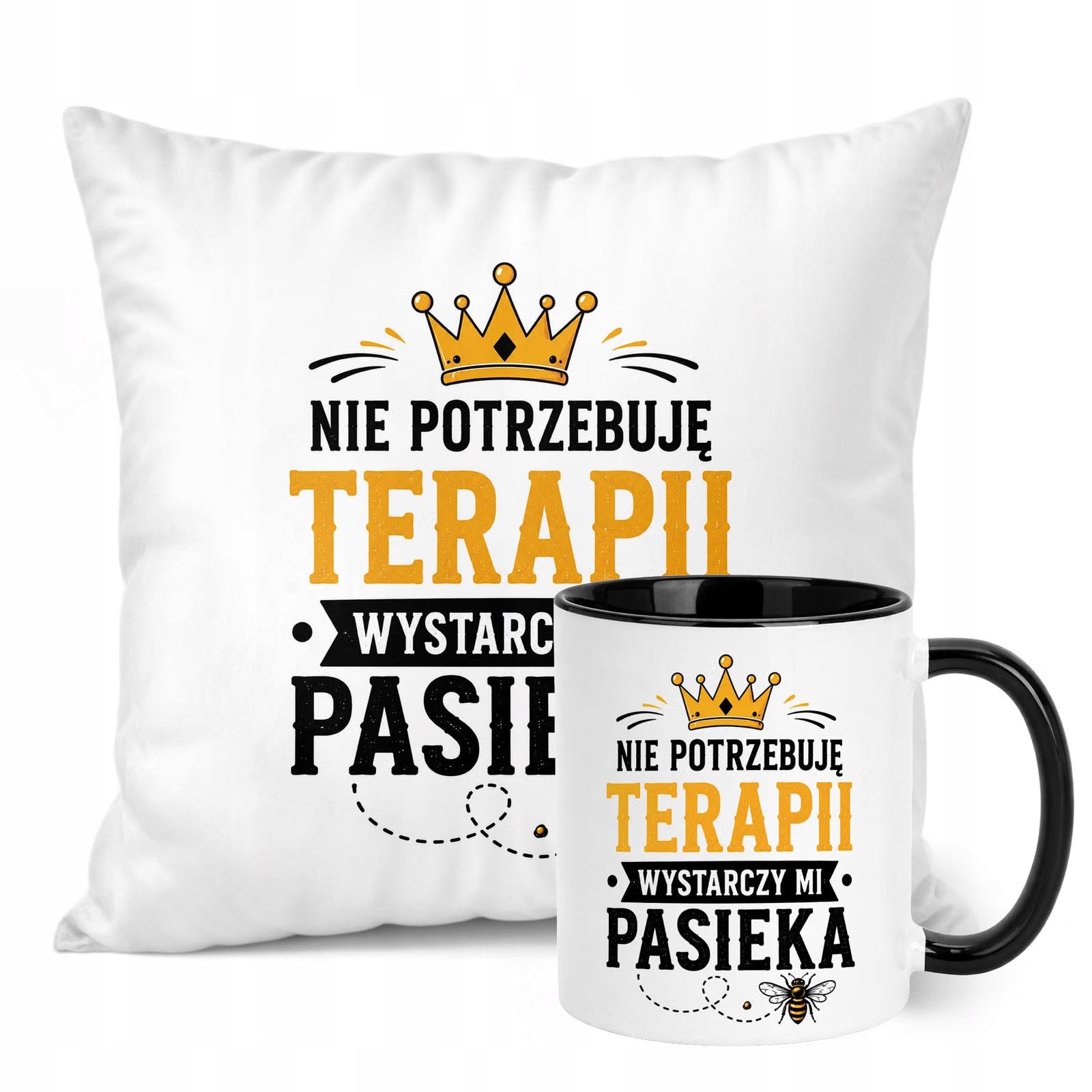 Zestaw Kubek Czarny Poduszka Z Nadrukiem Dla Pszczelarza Prezent