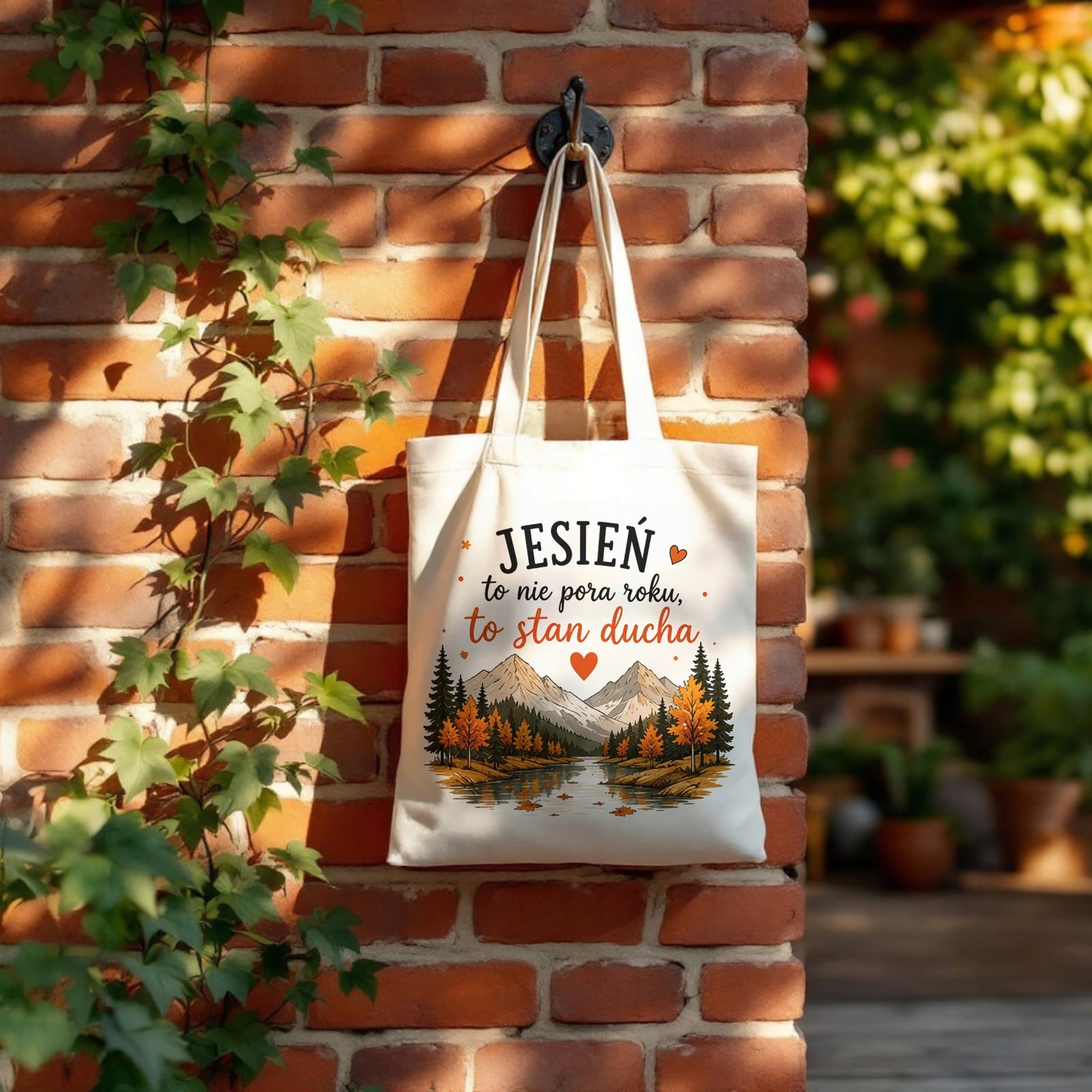 Torba shopper bawełniana jesień jesienna na zakupy z nadrukiem
