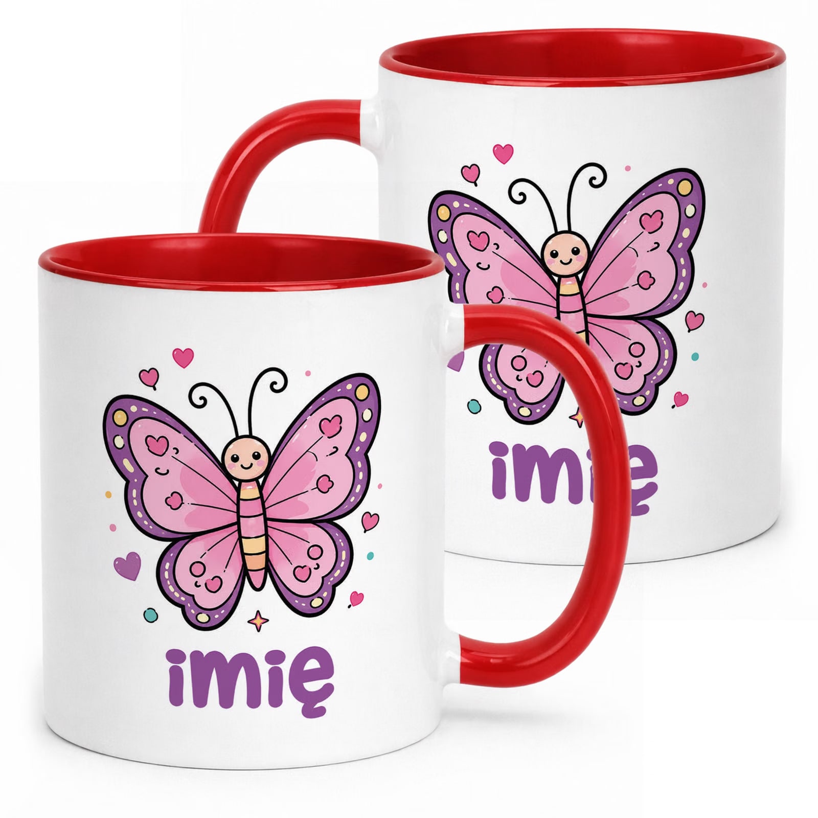 Kubek Czerwony z nadrukiem personalizowany Uroczy Motylek Prezent