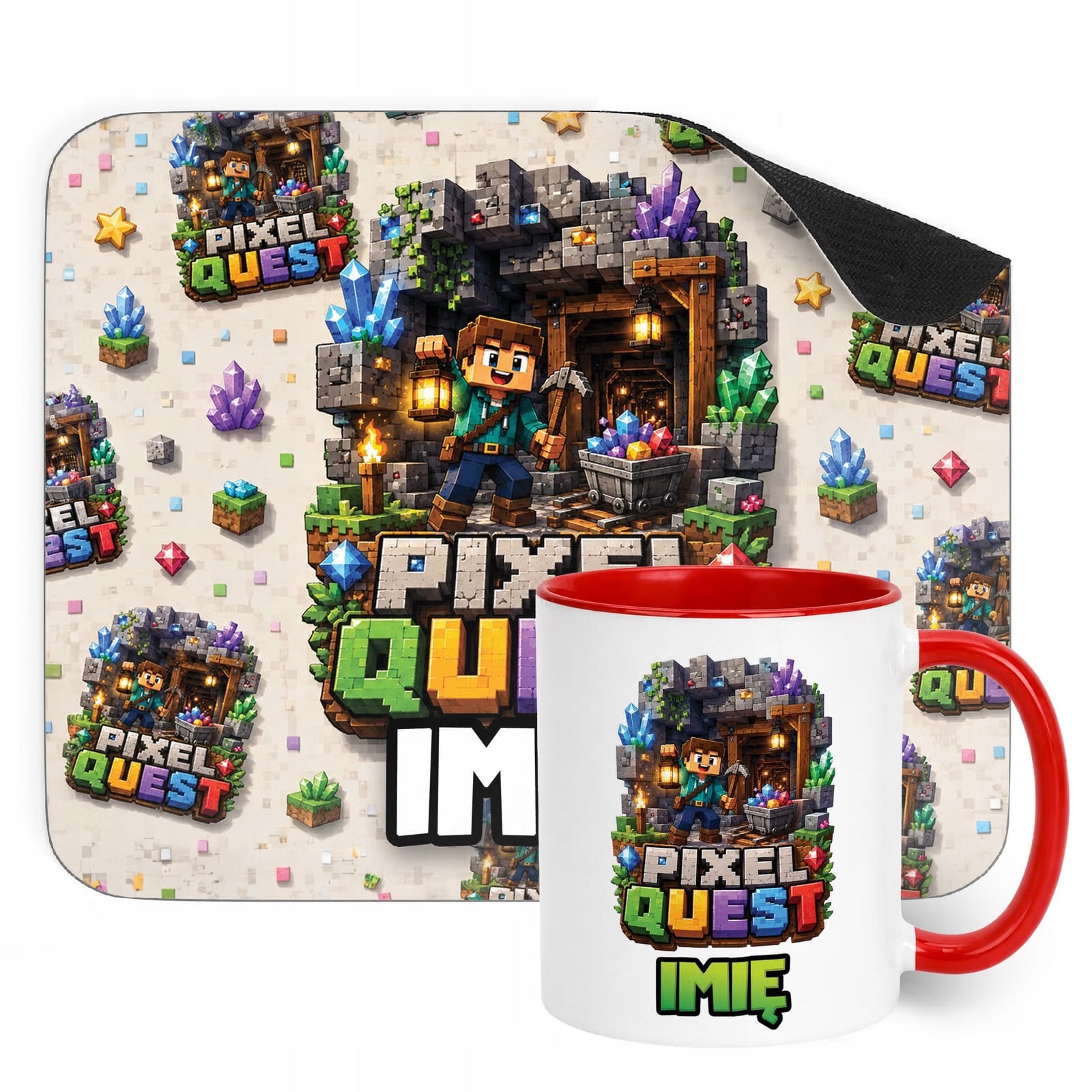 Zestaw personalizowany Kubek Czerwony Podkładka pod mysz gra Pixel Quest