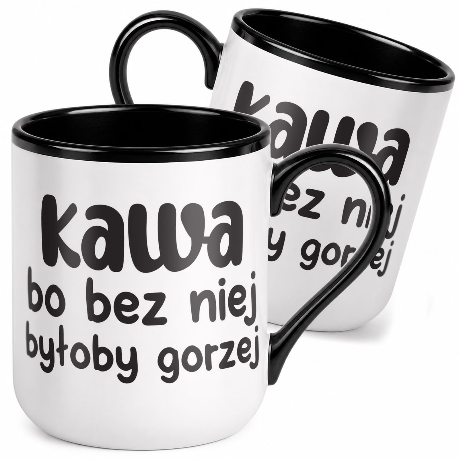 Kubek z nadrukiem Premium Czarny Kawa Bez Niej Byłoby Gorzej Prezent