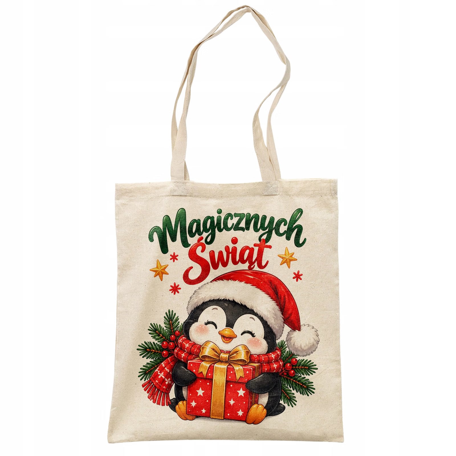 Torba shopper bawełniana świąteczna na zakupy z nadrukiem prezent