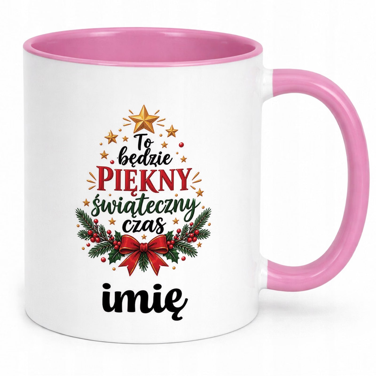 Kubek Różowy Personalizowany z Nadrukiem Boże Narodzenie Święta Prezent