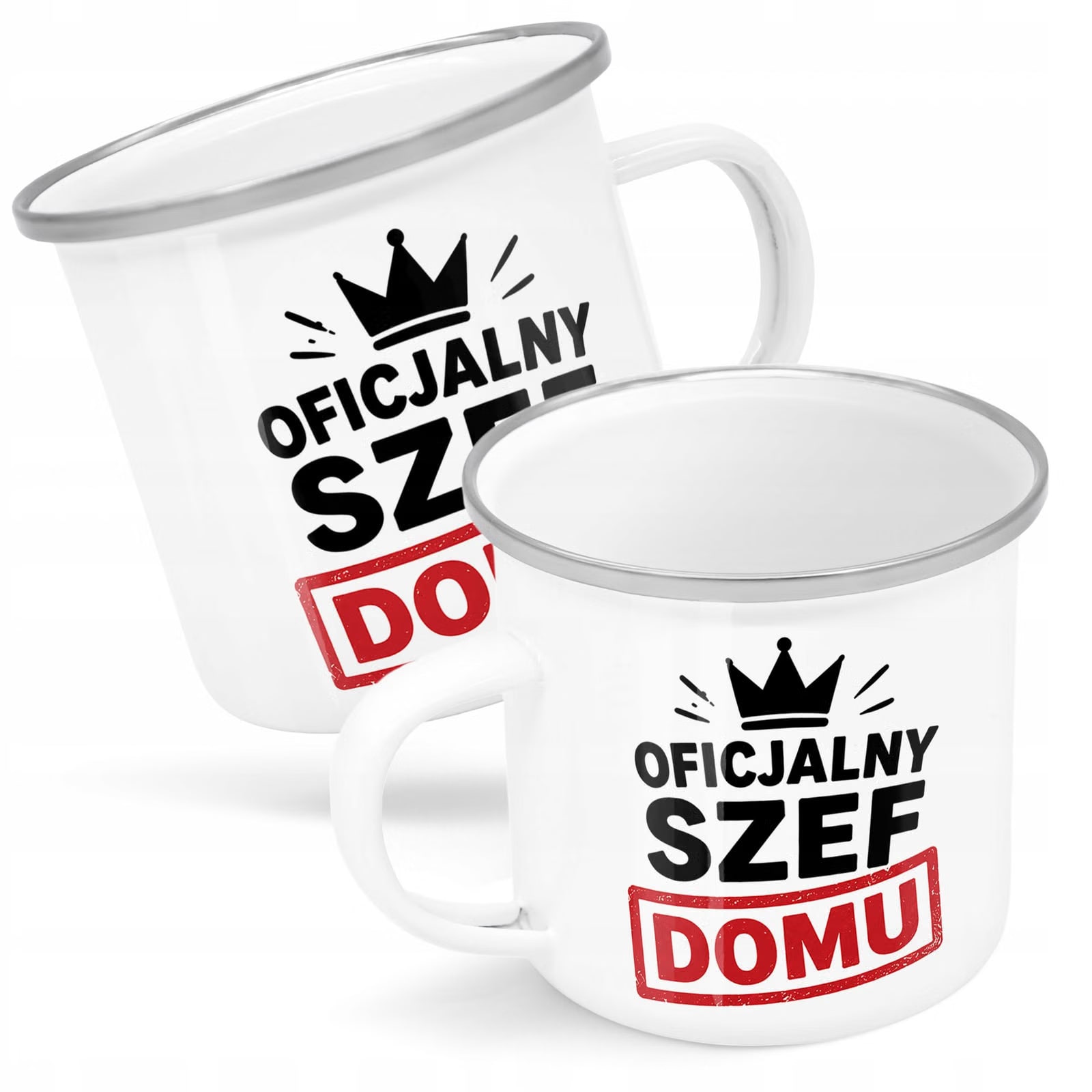 Kubek Emaliowany Dzień Ojca prezent dla taty z Nadrukiem Biały Metalowy