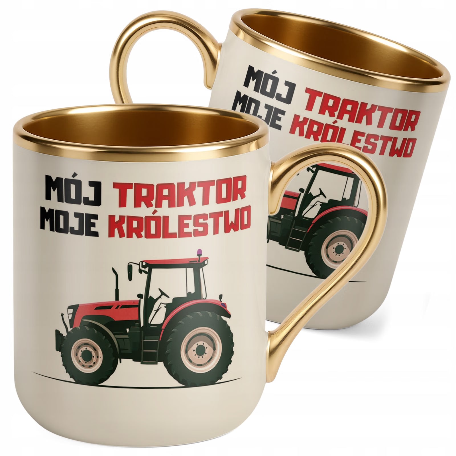 Kubek Premium Złoty Ecru Rolnik Dla Rolnika Traktor Zabawny Prezent
