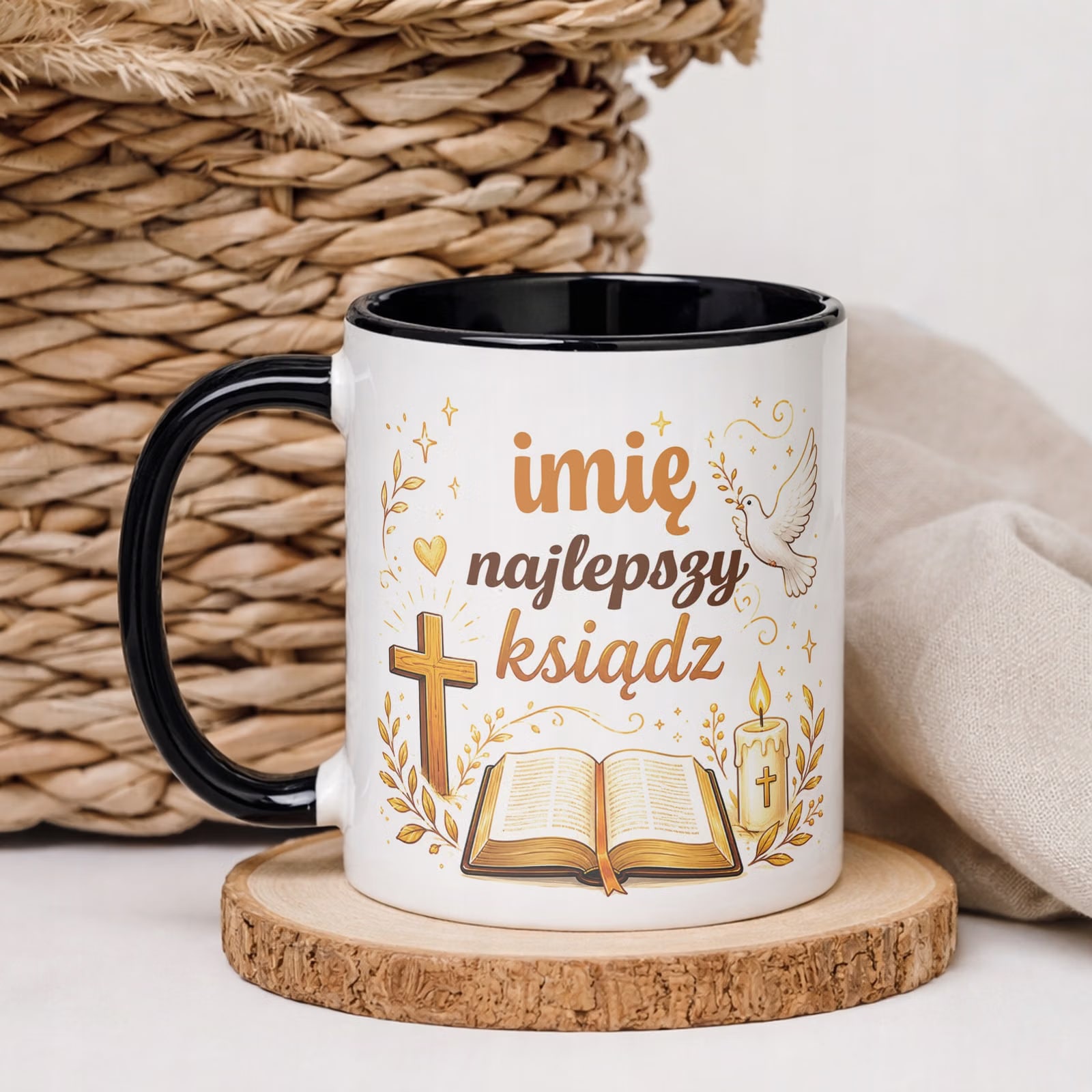 Kubek Czarny z Imieniem Dzień Nauczyciela Dla Księdza Prezent
