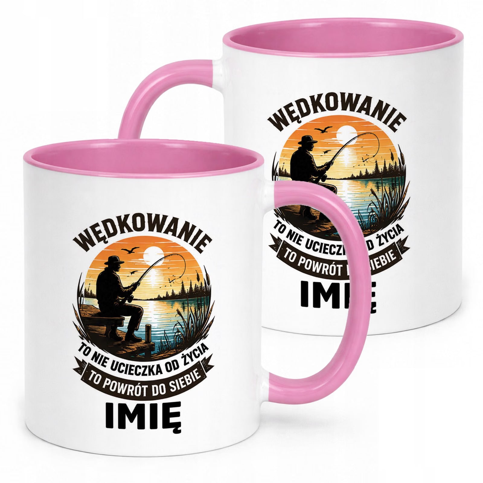 Różowy Kubek Personalizowany z nadrukiem Dla Wędkarza Upominek Prezent