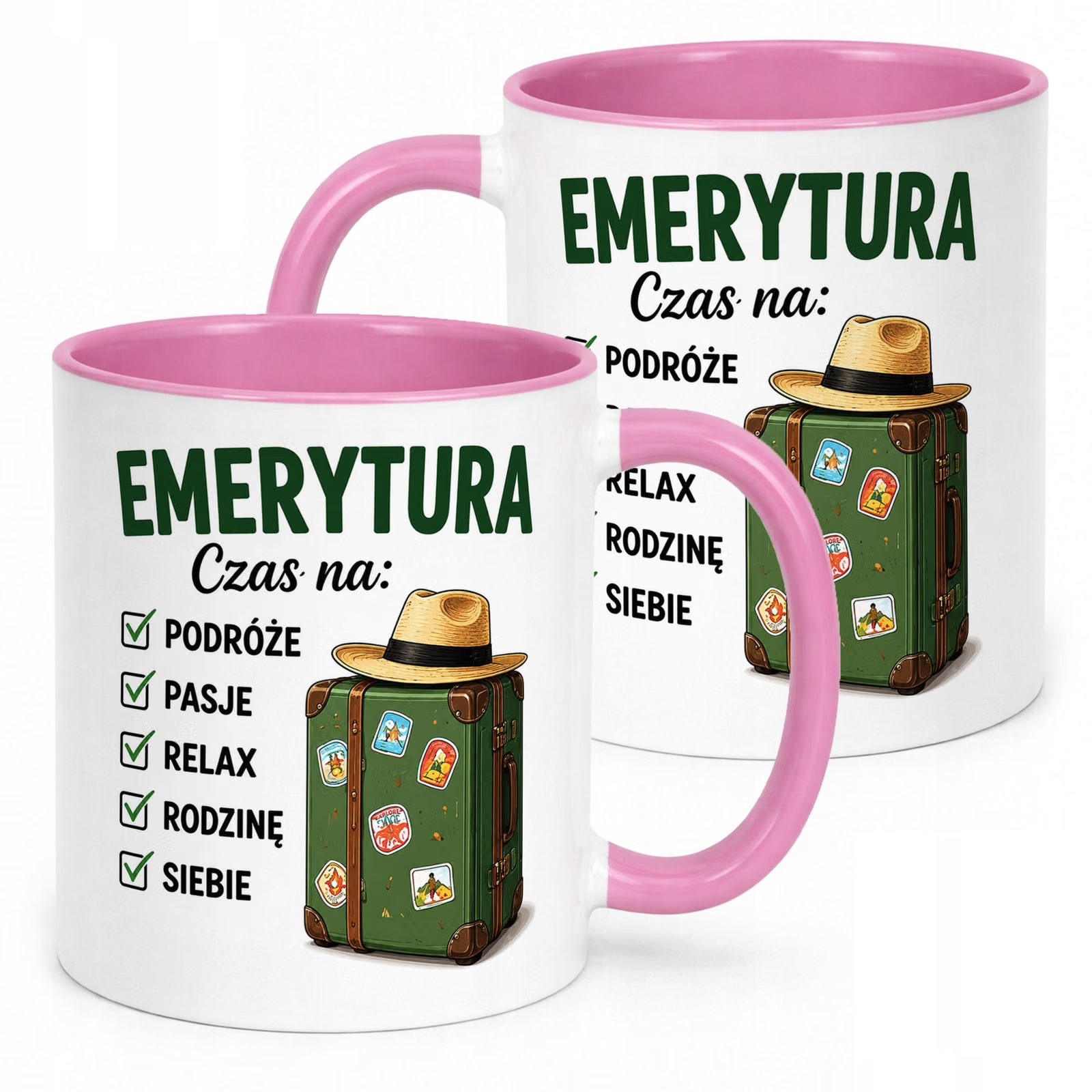 Kubek Różowy z nadrukiem Emerytura Dla Emeryta Emerytki Upominek Prezent
