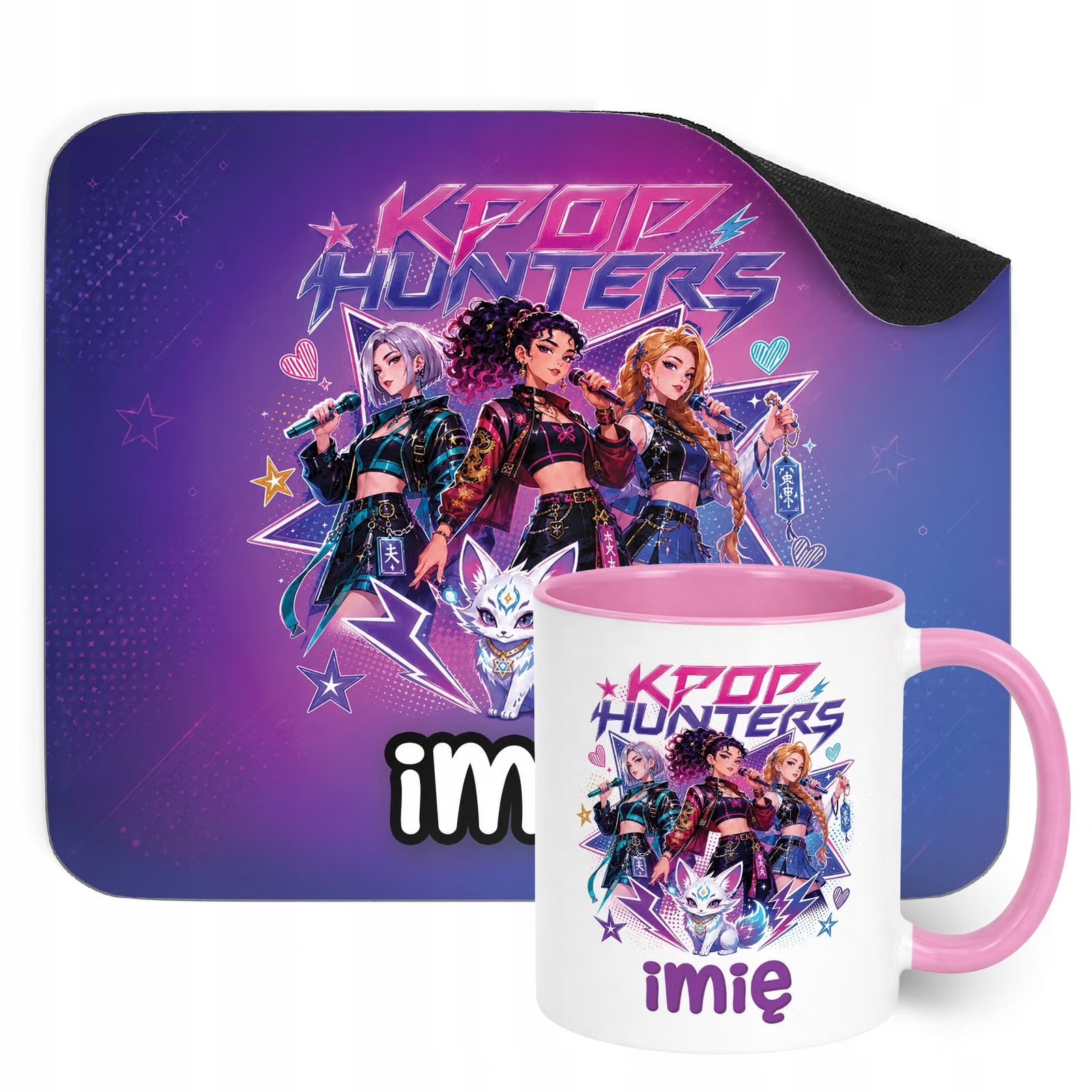 Zestaw personalizowany Kubek Różowy Podkładka pod mysz Łowczynie Kpop
