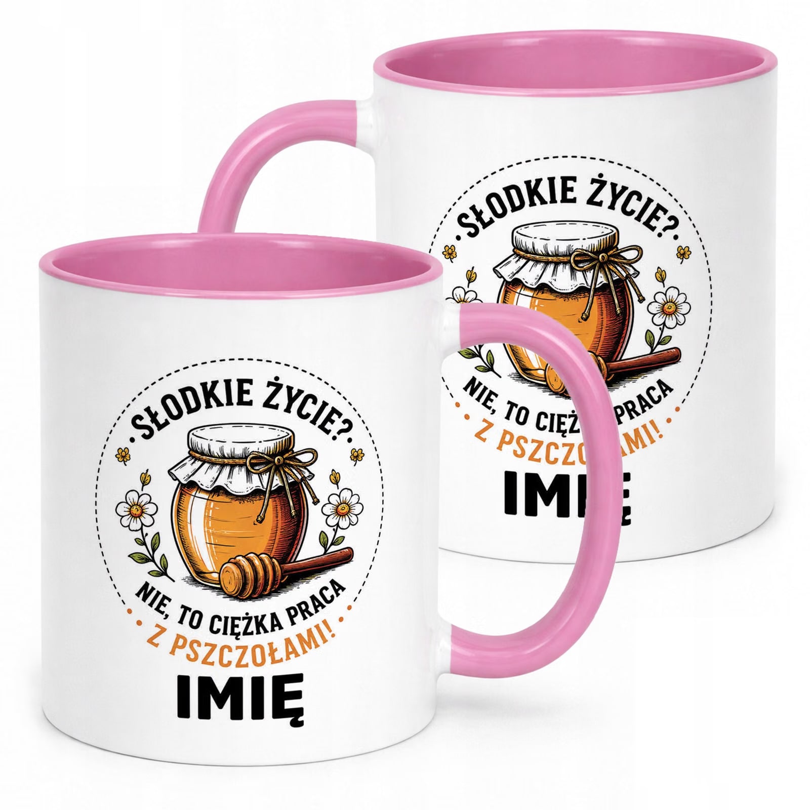 Różowy Kubek Personalizowany z nadrukiem Dla Pszczelarza Upominek Prezent