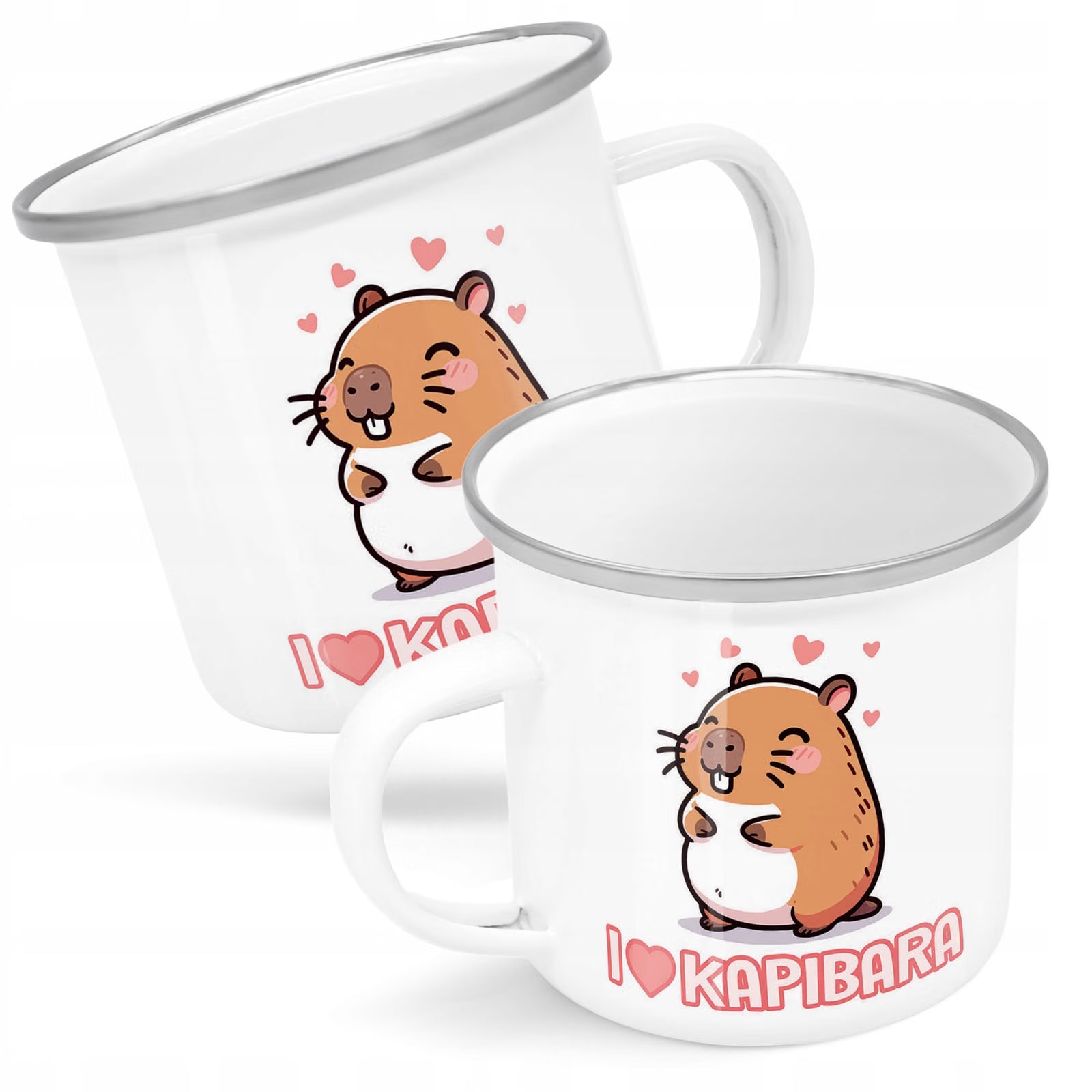 Kubek Emaliowany Kapibara Capybara Zwierzak z Nadrukiem Biały Metalowy