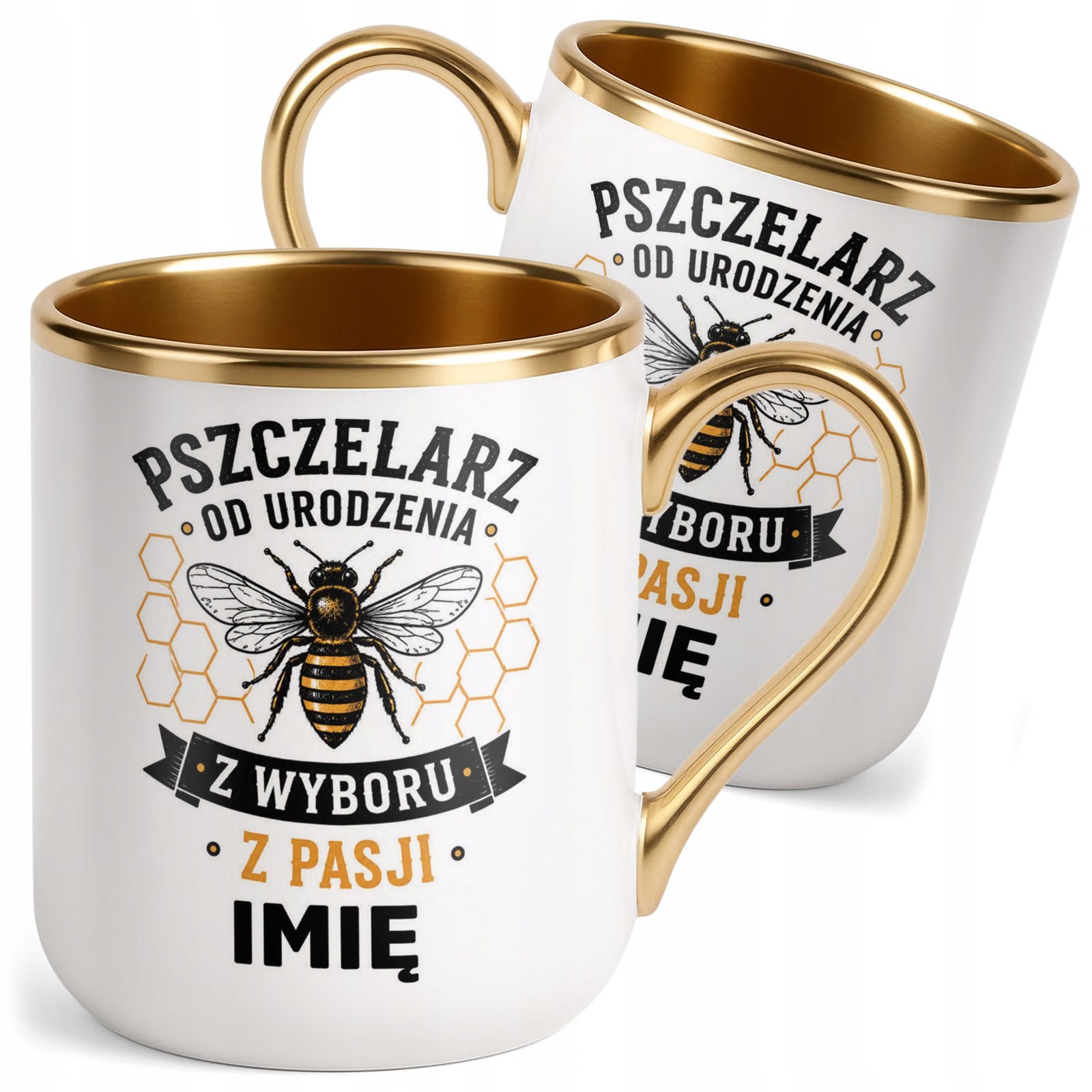 Kubek Personalizowany z nadrukiem Premium Złoty Dla Pszczelarza Prezent