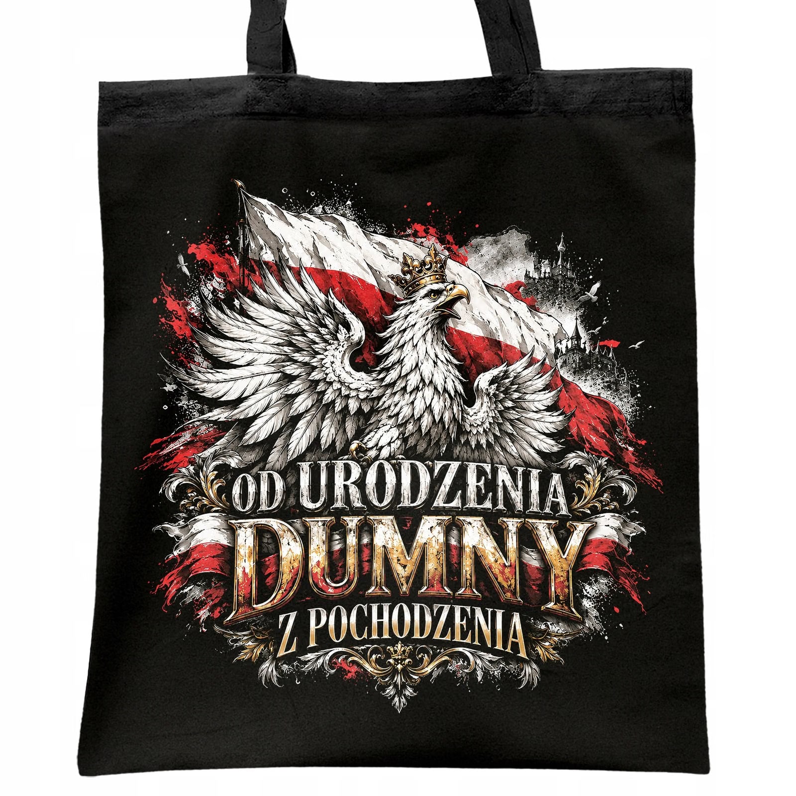 Torba shopper czarna patriotyczna święto niepodległości z nadrukiem