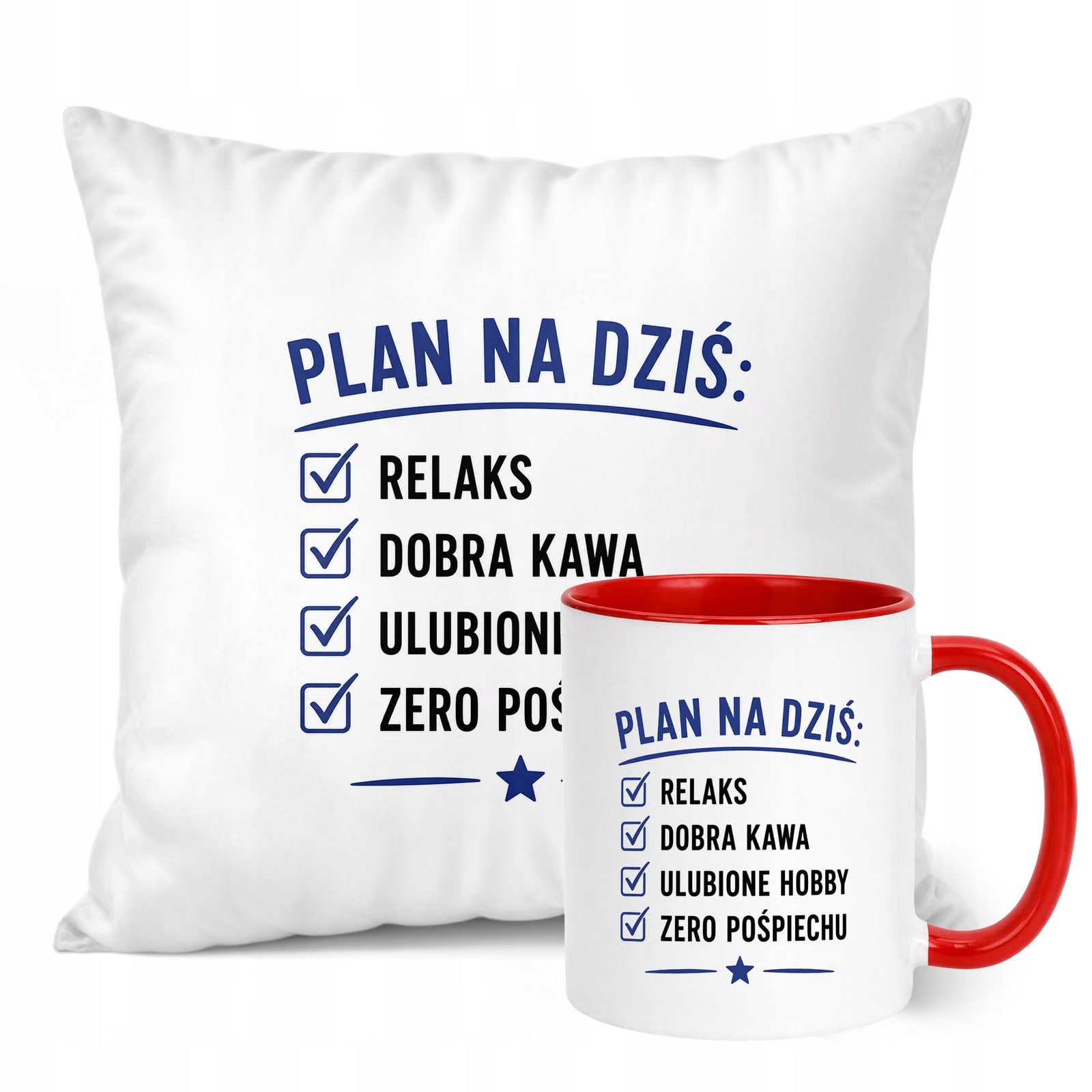 Zestaw Kubek Czerwony Poduszka Z Nadrukiem Emerytura Dla Emeryta Prezent