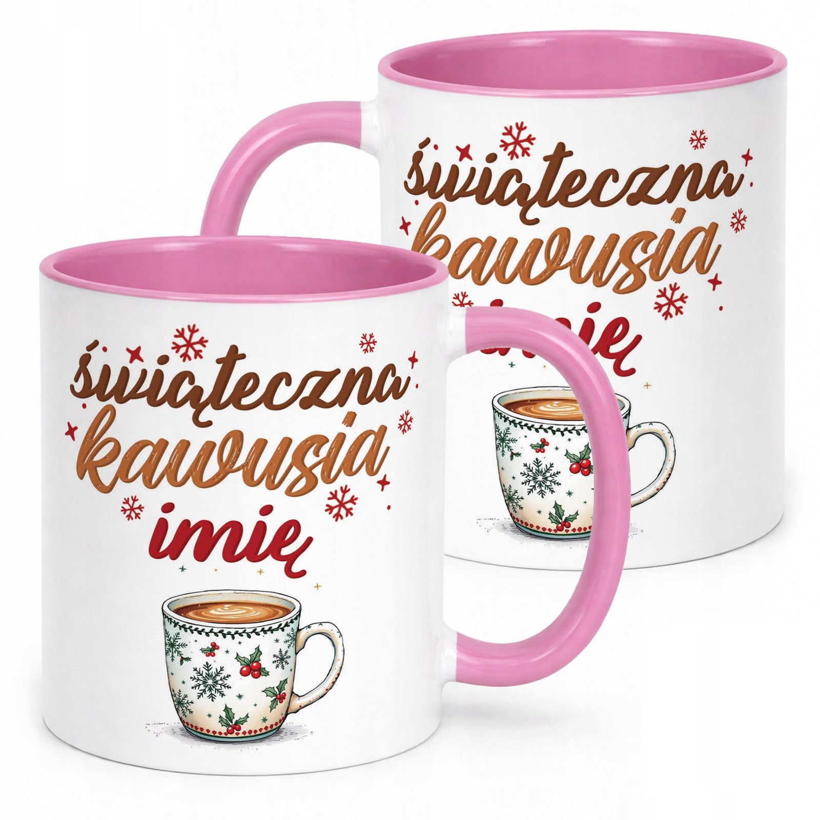 Kubek Różowy Personalizowany z Nadrukiem Boże Narodzenie Święta Prezent