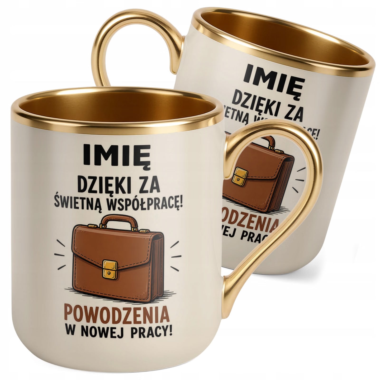 Kubek Personalizowany z nadrukiem Premium Złoty Ecru Odejście z Pracy