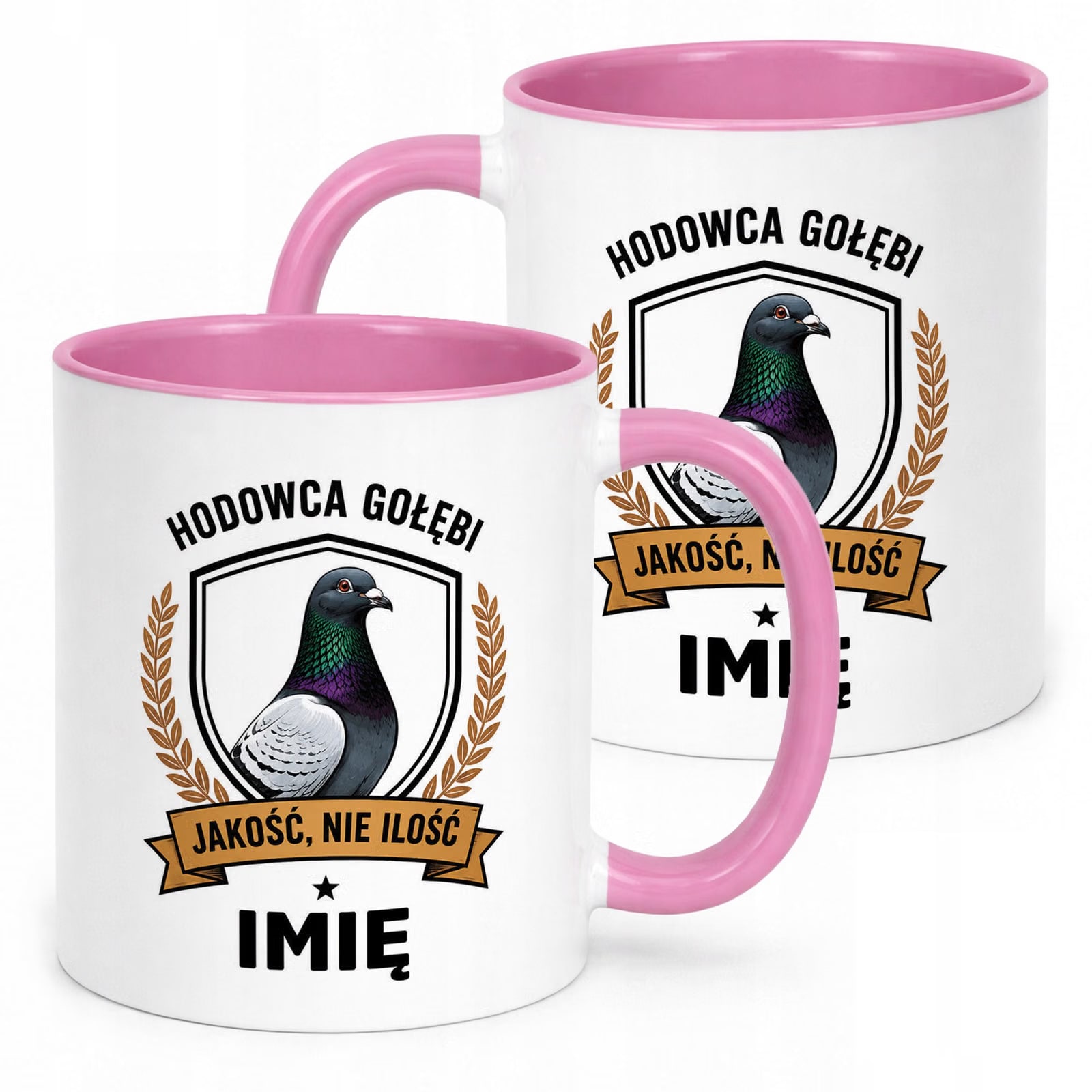 Różowy Kubek Personalizowany z nadrukiem Dla Gołębiarza Upominek Prezent