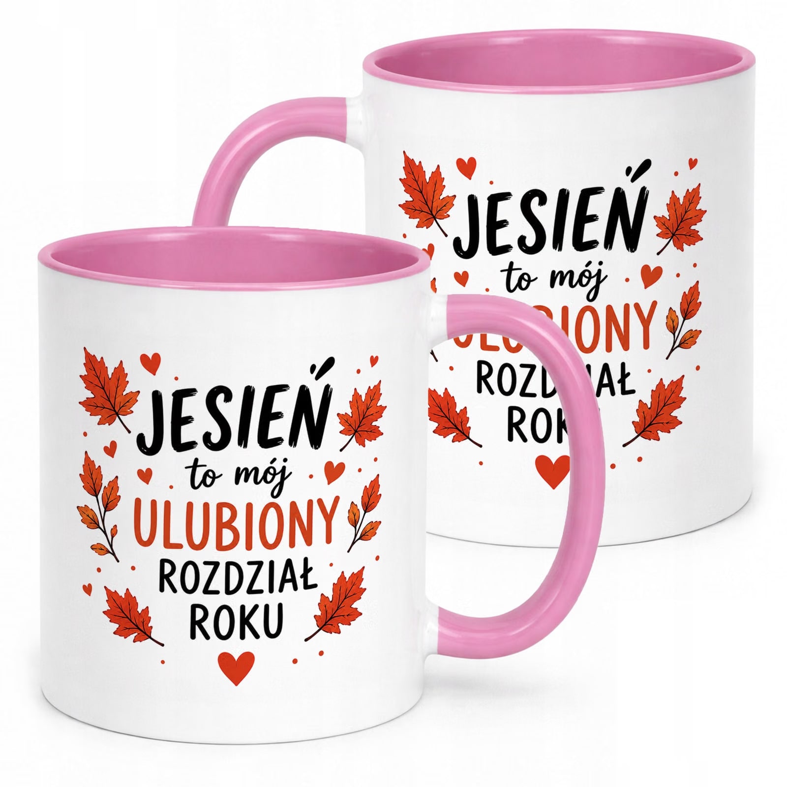 Różowy Kubek z nadrukiem Jesienny Jesień Upominek Prezent