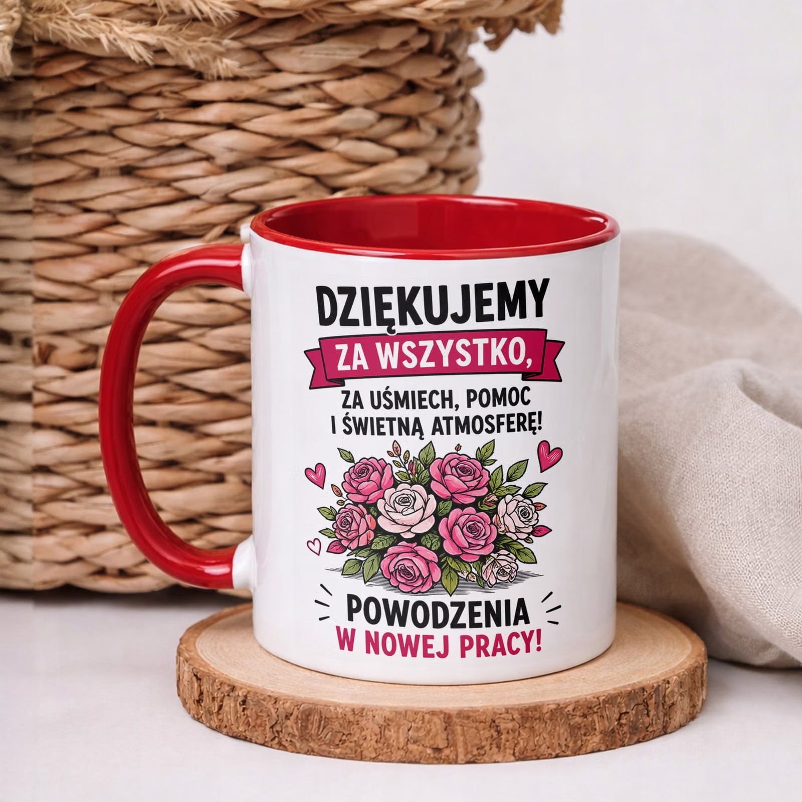 Kubek Czerwony z nadrukiem Pożegnanie Odejście z Pracy Dla Koleżanki