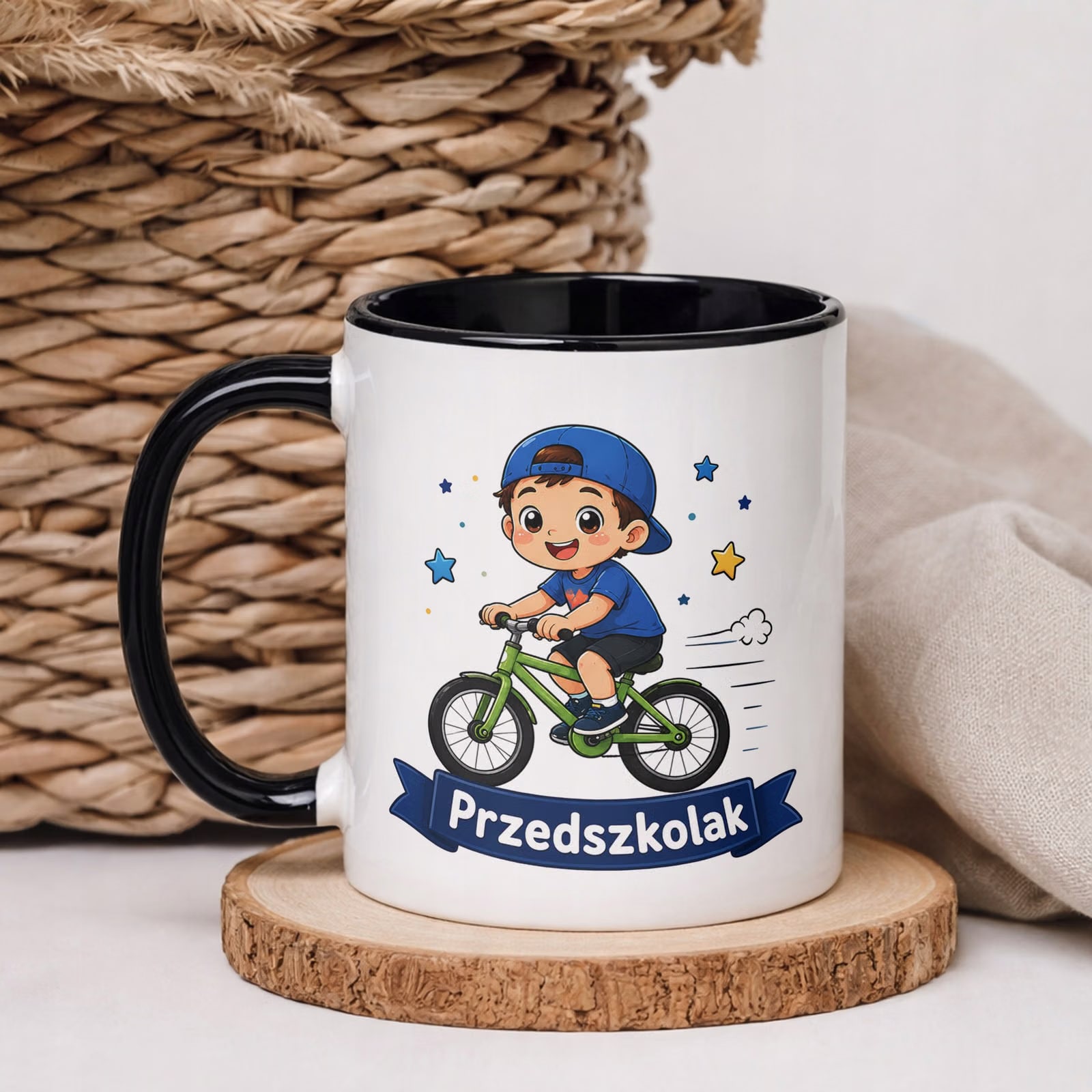 Kubek Czarny z nadrukiem Przedszkolak Szkoła Dla Dzieci Prezent