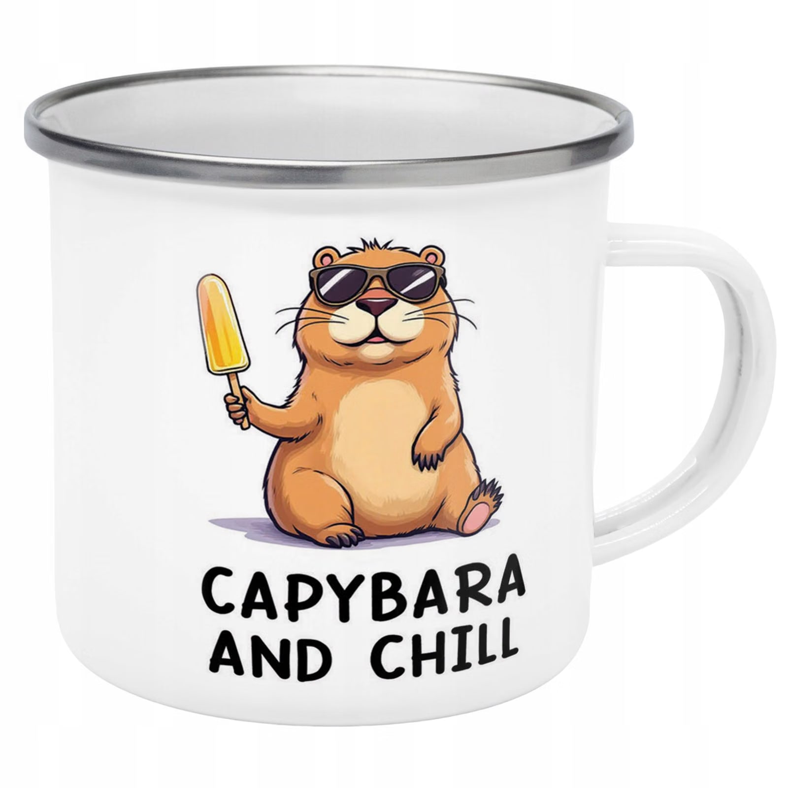 Kubek Emaliowany Kapibara Capybara Zwierzak z Nadrukiem Biały Metalowy