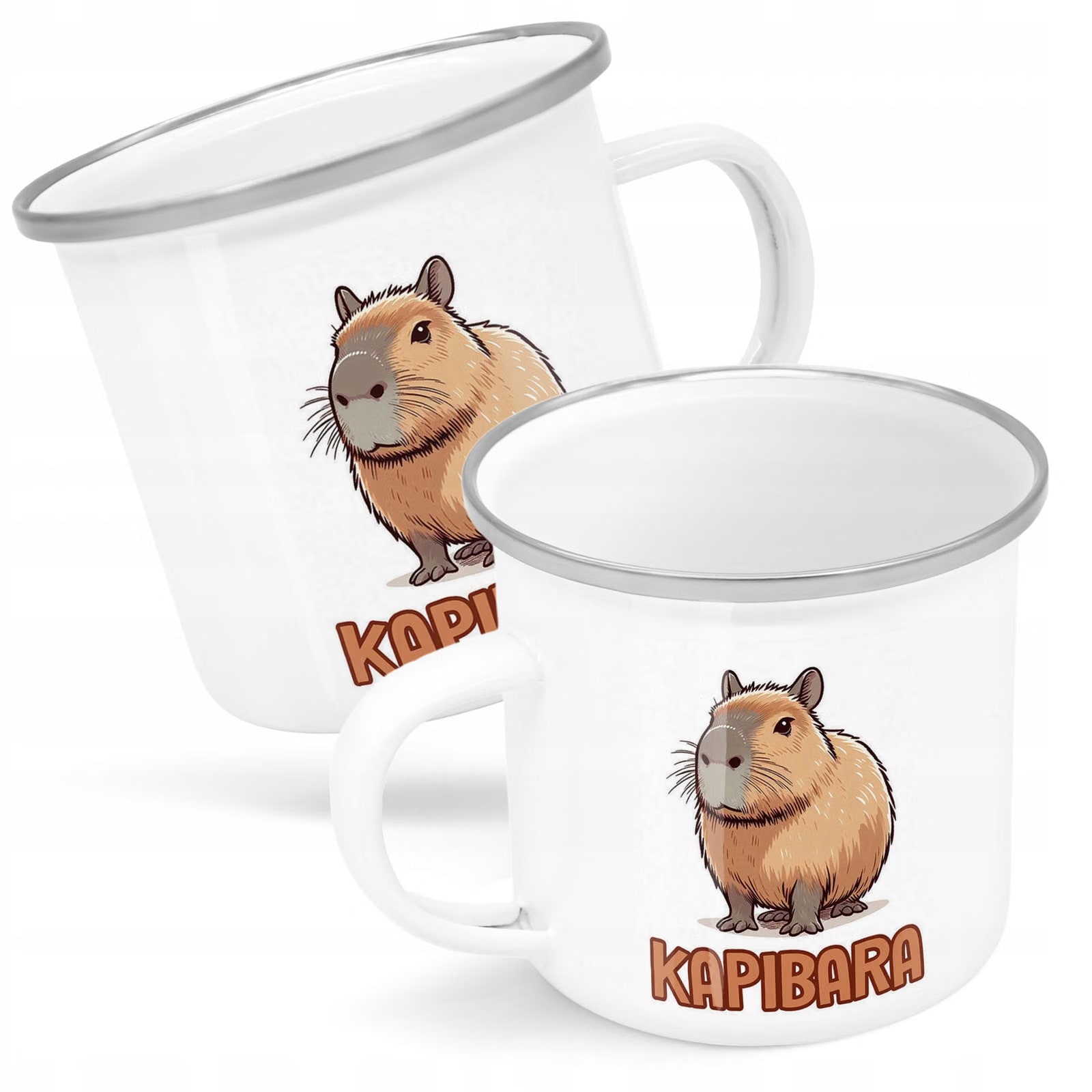 Kubek Emaliowany Kapibara Capybara Zwierzak z Nadrukiem Biały Metalowy