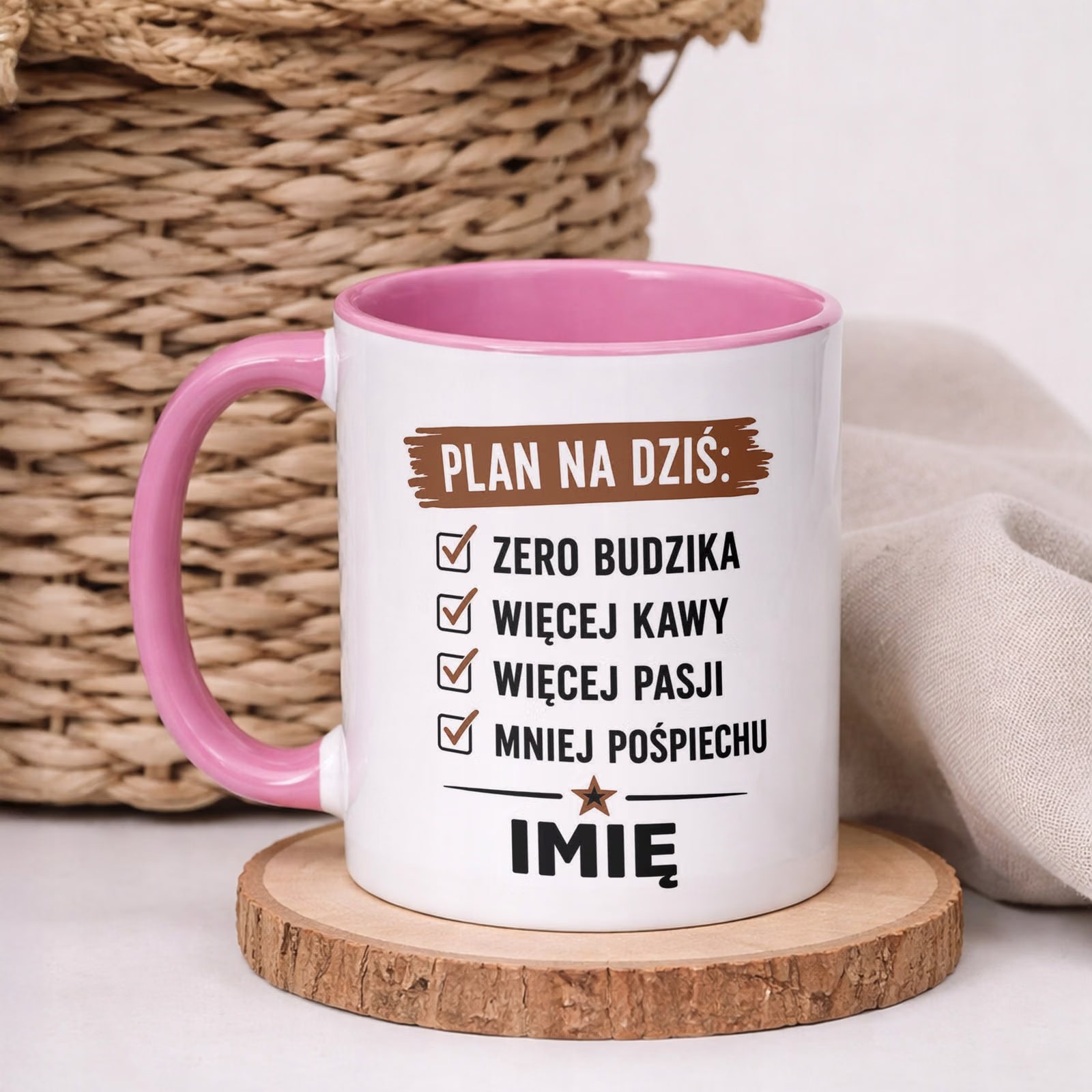 Kubek Różowy Personalizowany z Nadrukiem Emerytura Dla Emeryta Prezent