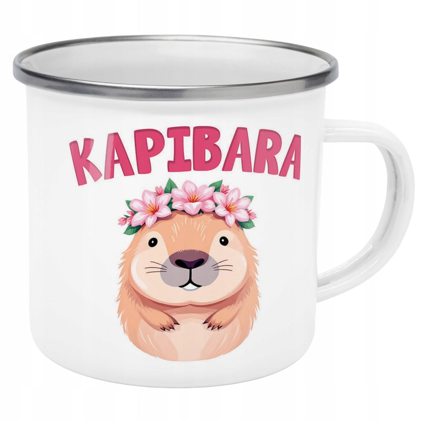 Kubek Emaliowany Kapibara Capybara Zwierzak z Nadrukiem Biały Metalowy