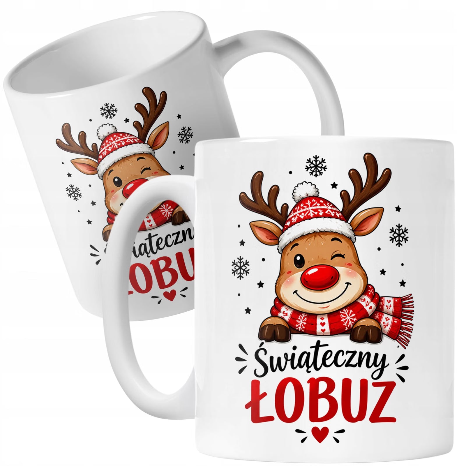 Kubek Biały z Nadrukiem Boże Narodzenie Mikołajki Święta Renifer Prezent