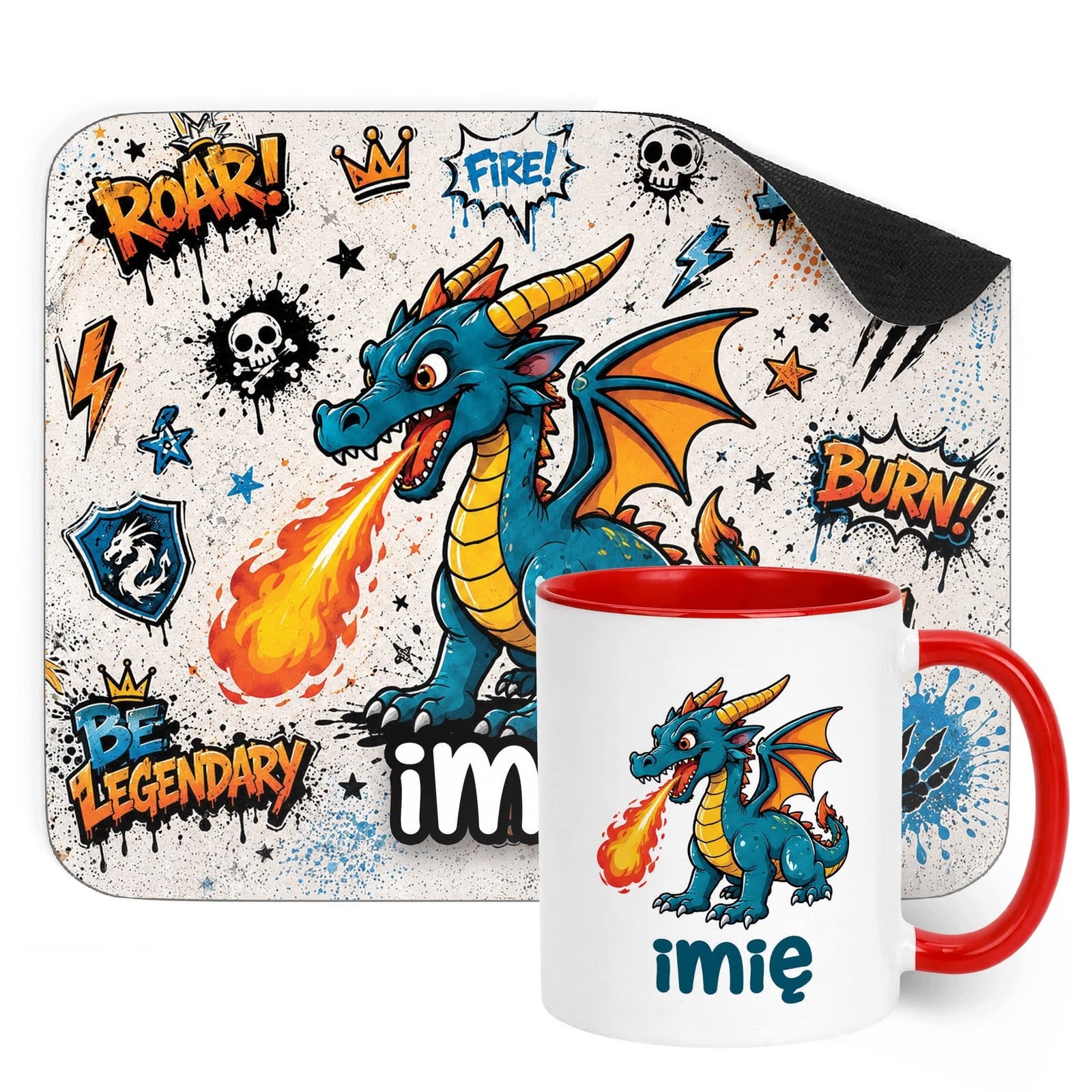 Zestaw personalizowany Kubek Czerwony Podkładka pod mysz Smok