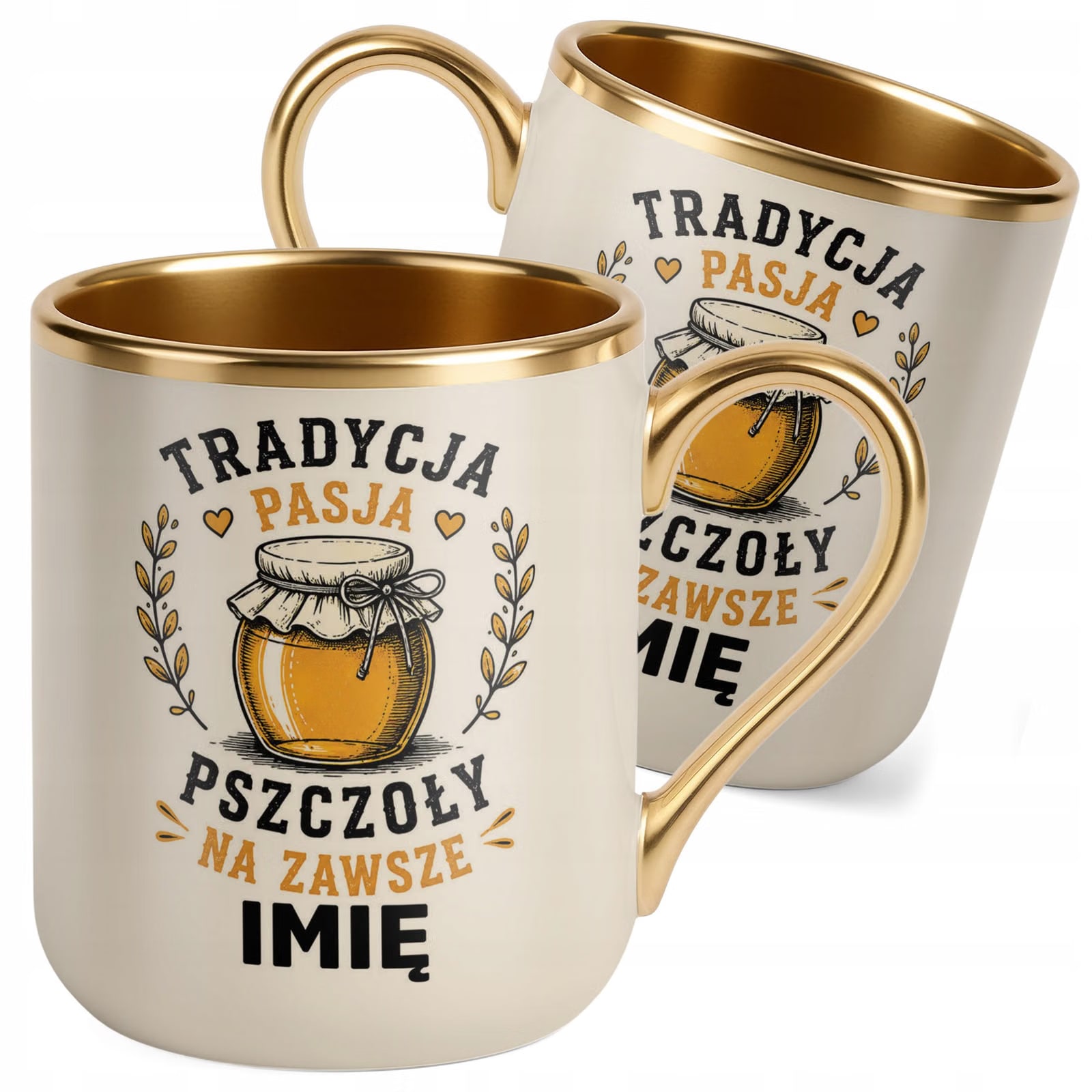 Kubek Personalizowany z nadrukiem Premium Złoty Ecru Dla Pszczelarza