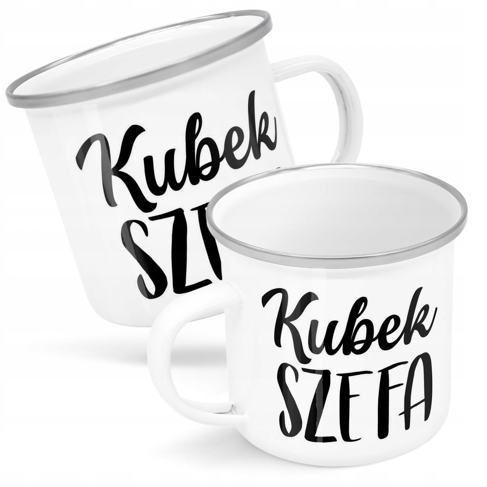 Kubek Emaliowany Szefa Dla Prezent Praca z Nadrukiem Biały Metalowy