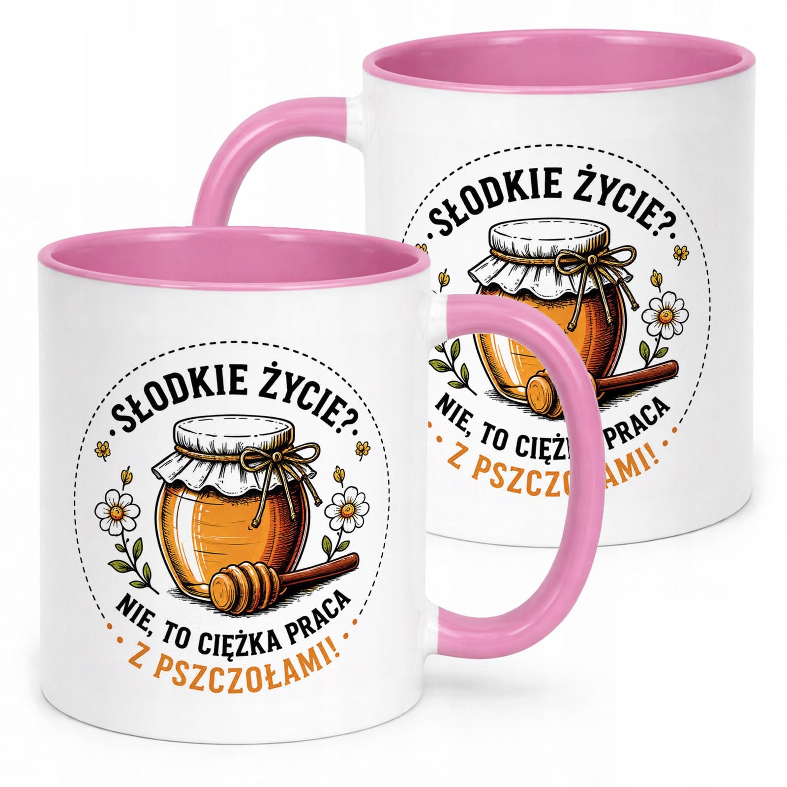 Różowy Kubek z nadrukiem Dla Pszczelarza Szef Pasieki Upominek Prezent
