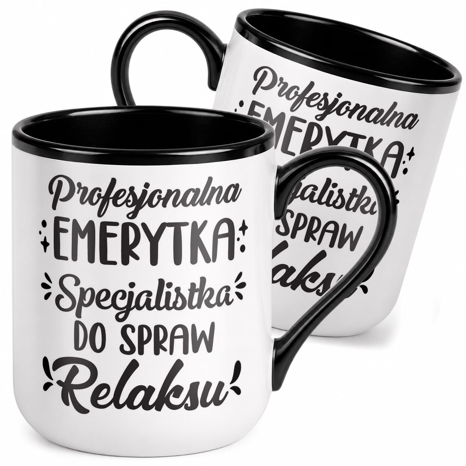 Kubek z nadrukiem Premium Czarny Emerytura Dla Emerytki Upominek Prezent