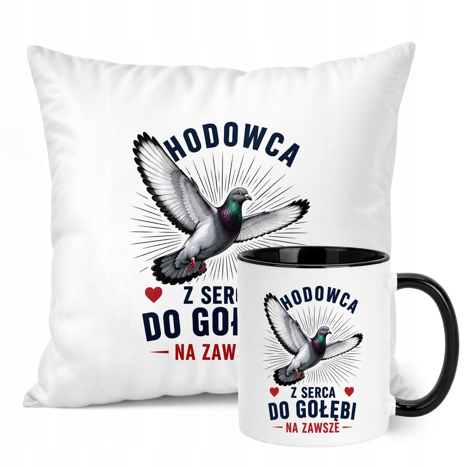 Zestaw Kubek Czarny Poduszka Z Nadrukiem Dla Gołębiarza Prezent