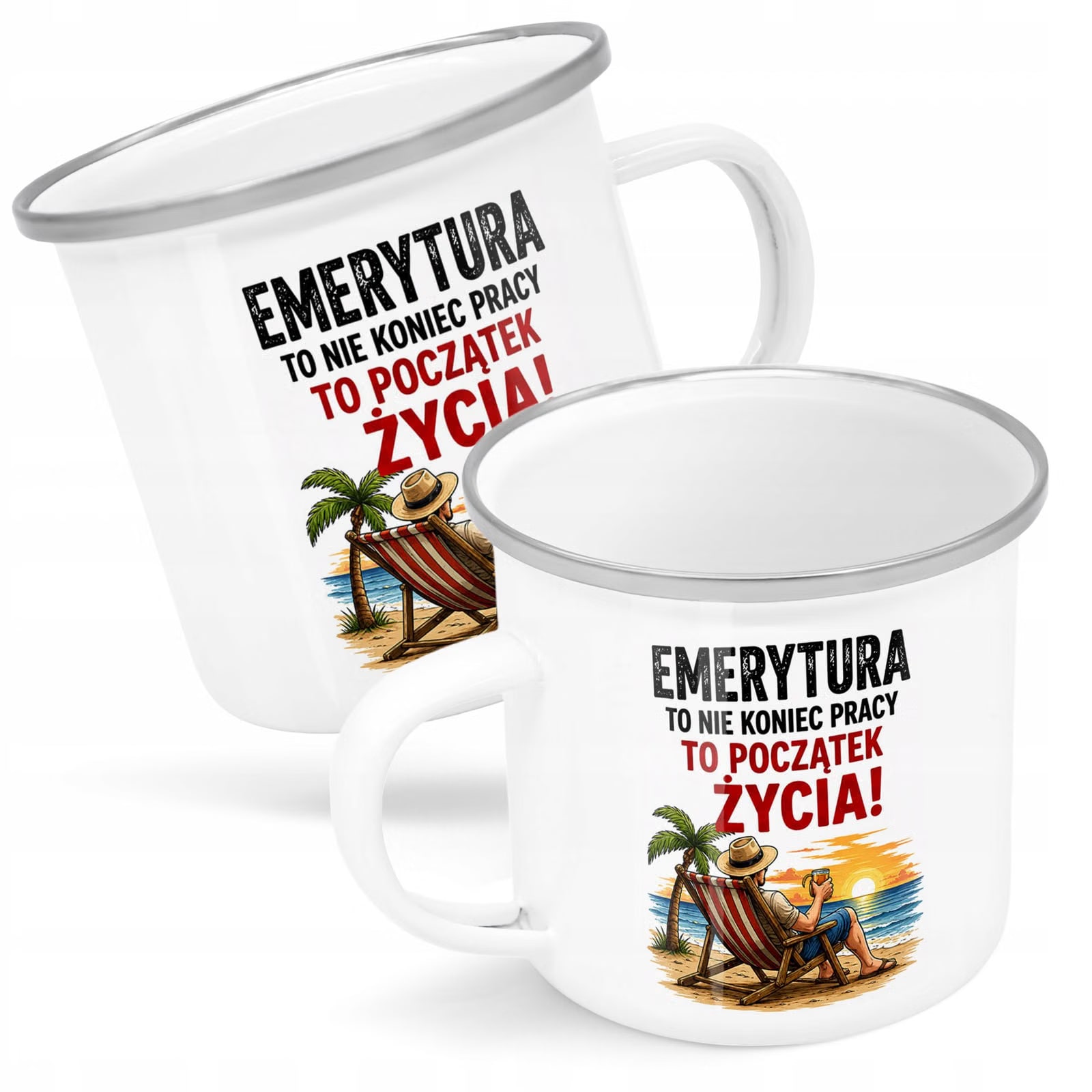 Kubek Emaliowany Emerytura z Nadrukiem Biały Metalowy Prezent