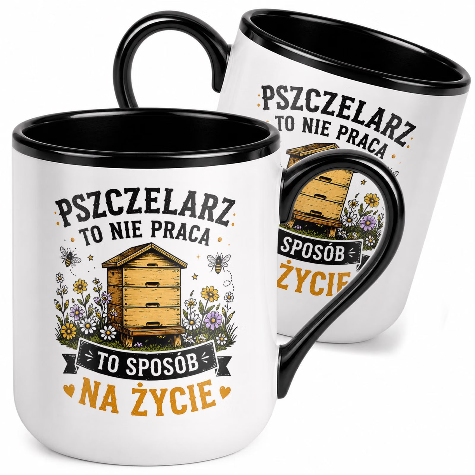 Kubek z nadrukiem Premium Czarny Dla Pszczelarza Szef Pasieki Prezent
