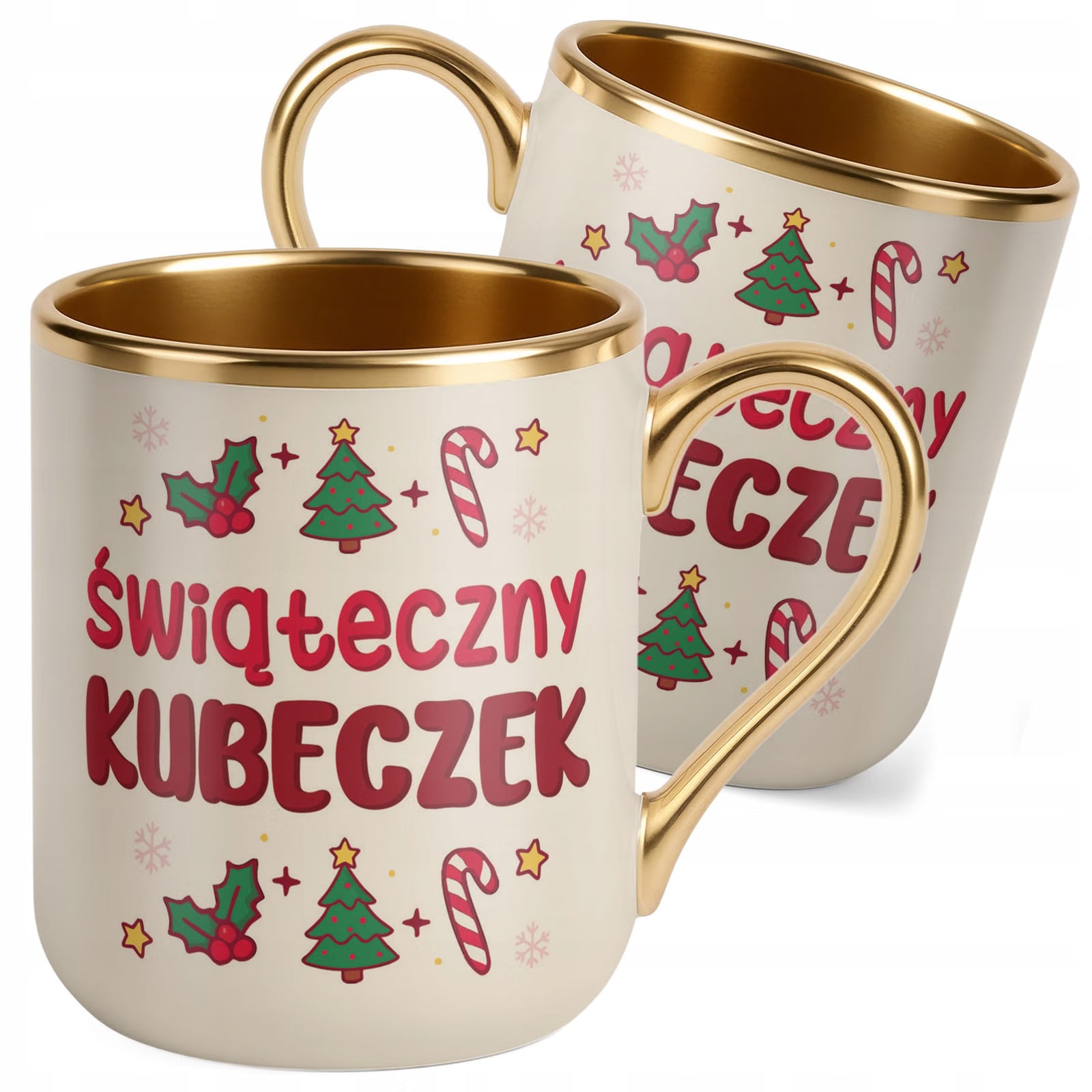 Kubek Premium Złoty Ecru Boże Narodzenie Świąteczny Kubeczek Prezent