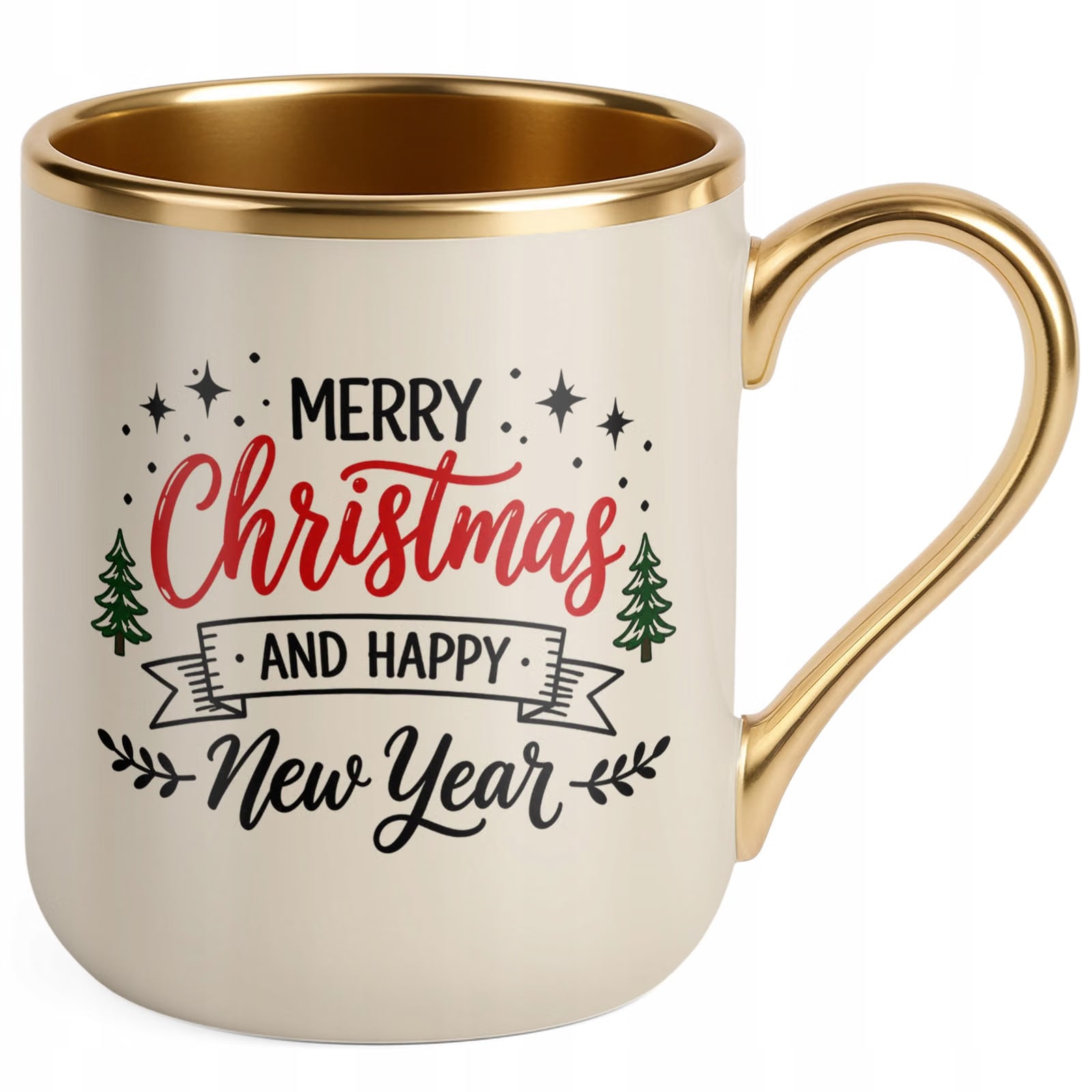 Kubek Premium Złoty Ecru Boże Narodzenie Mikołajki Merry Christmas Prezent
