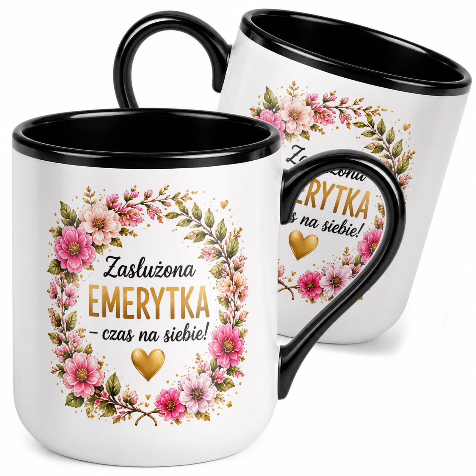 Kubek z nadrukiem Premium Czarny Emerytura Dla Emerytki Upominek Prezent