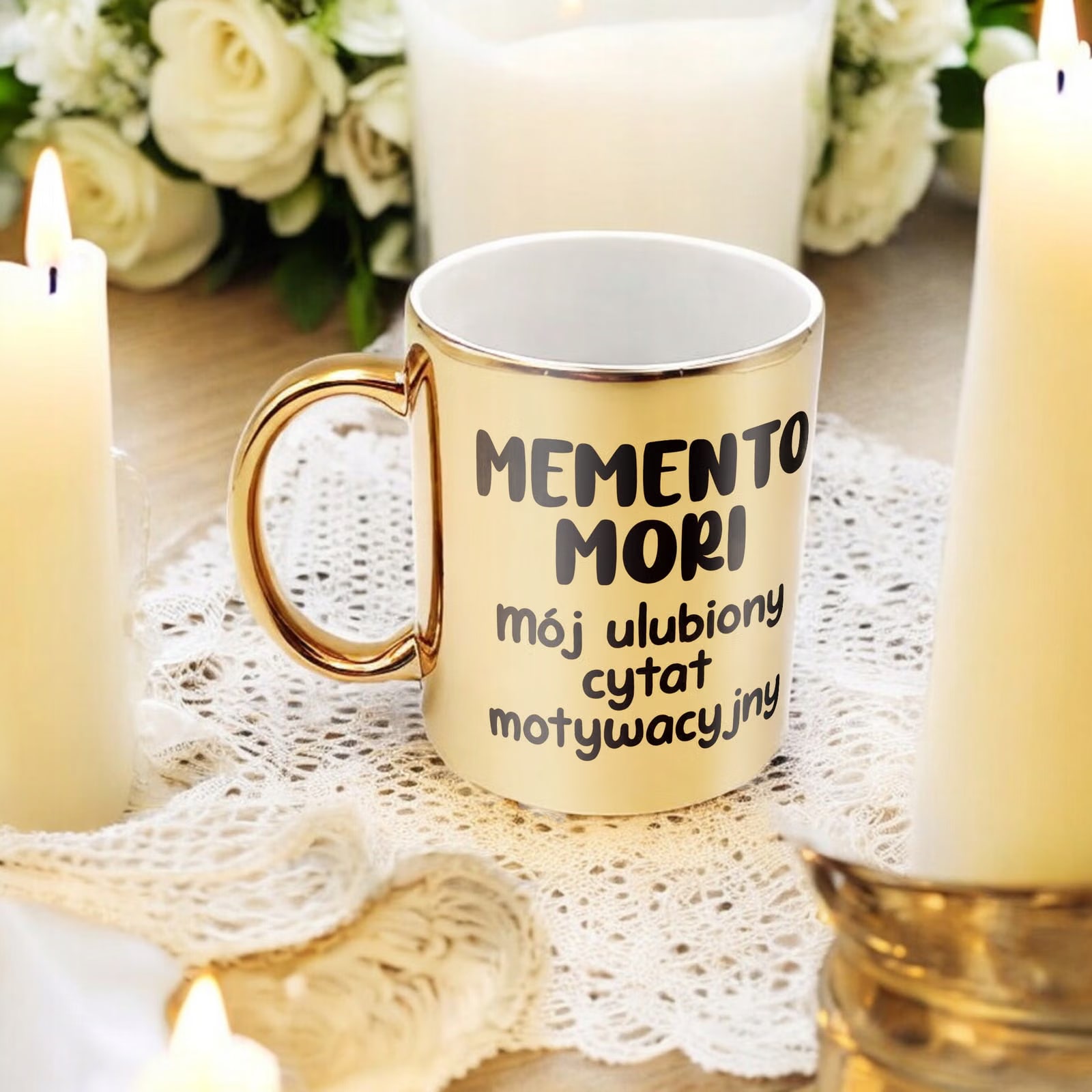 Złoty Kubek Memento Mori Cytat Motwywacyjny Śmieszny Zabawny Prezent