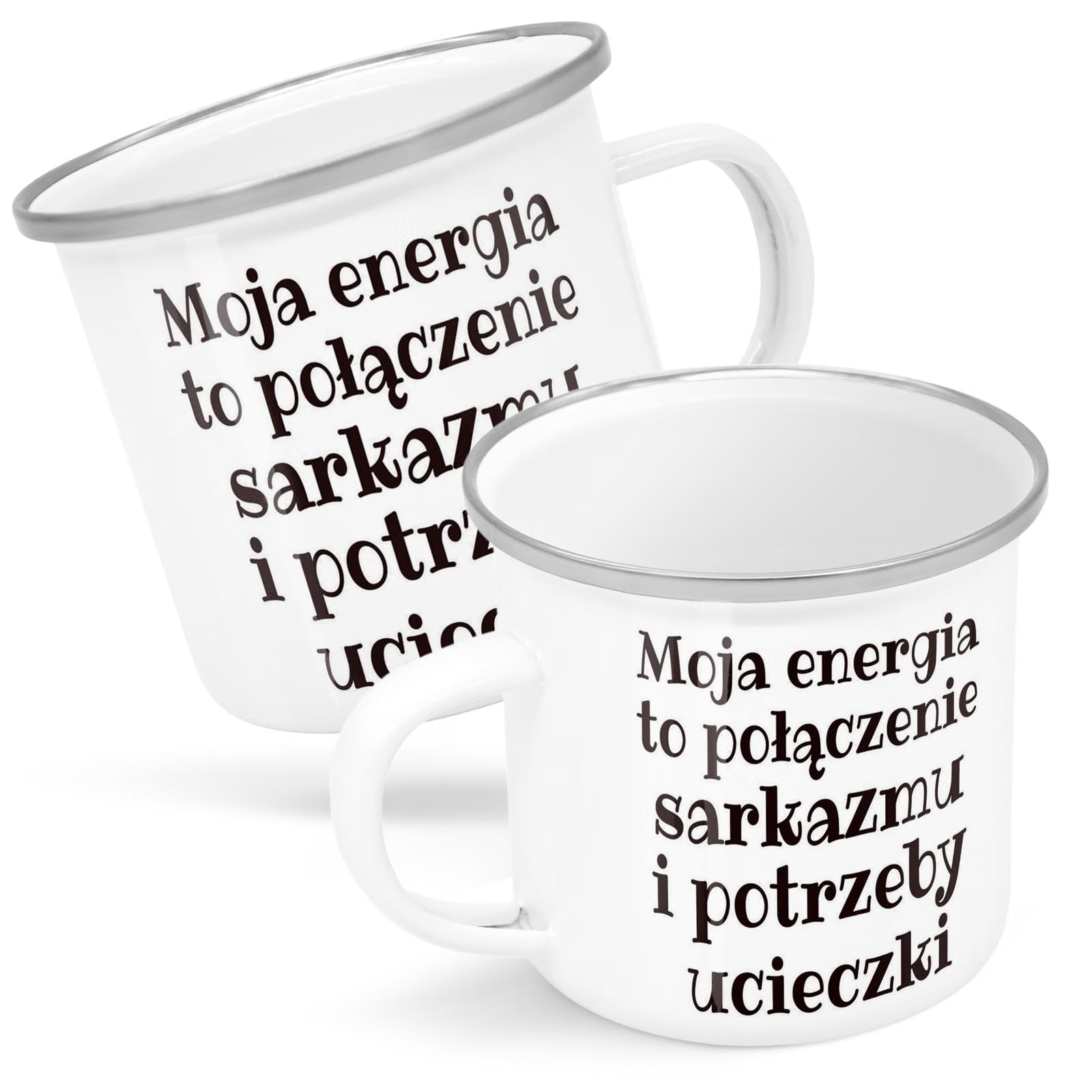 Kubek Emaliowany Moja Energia To Połączenie z Nadrukiem Biały Metalowy