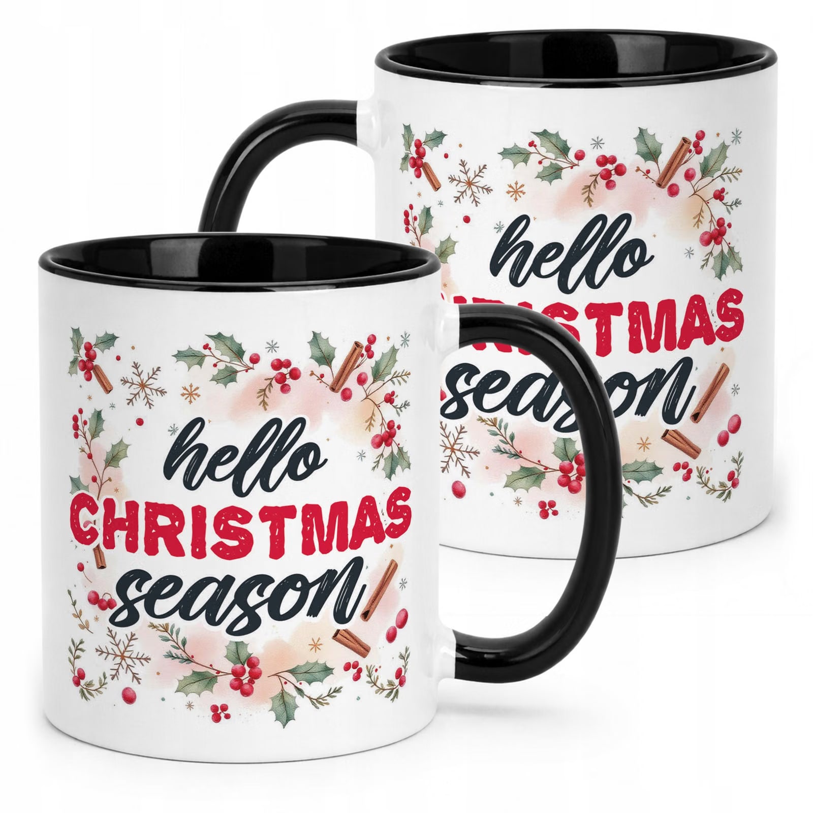 Kubek Czarny z Nadrukiem Boże Narodzenie Hello Christmas Season Prezent