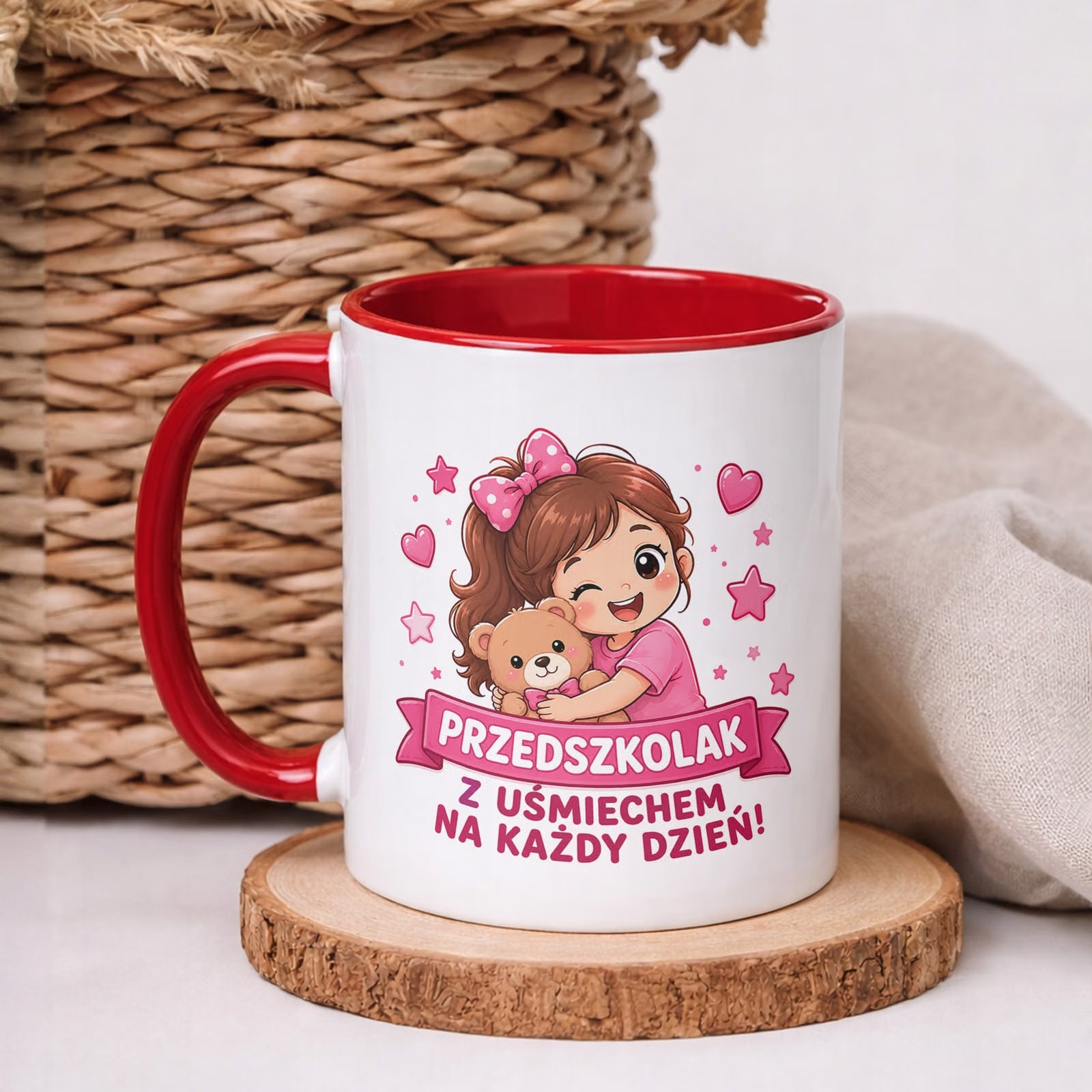 Kubek Czerwony z nadrukiem Przedszkolak Szkoła Dla Dzieci Prezent