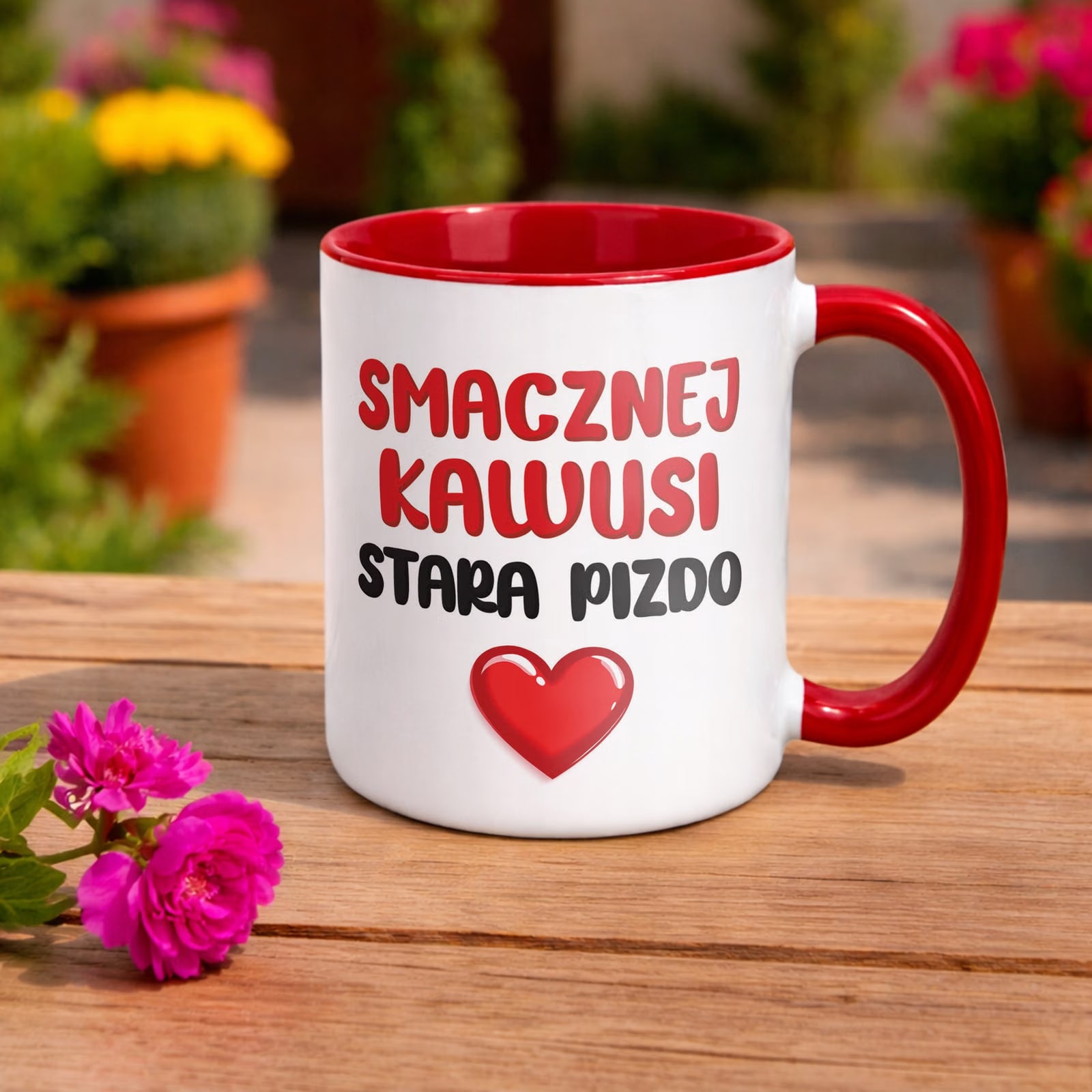 Kubek Czerwony Smacznej Kawus Stara Piz*o Śmieszny Zabawny Prezent